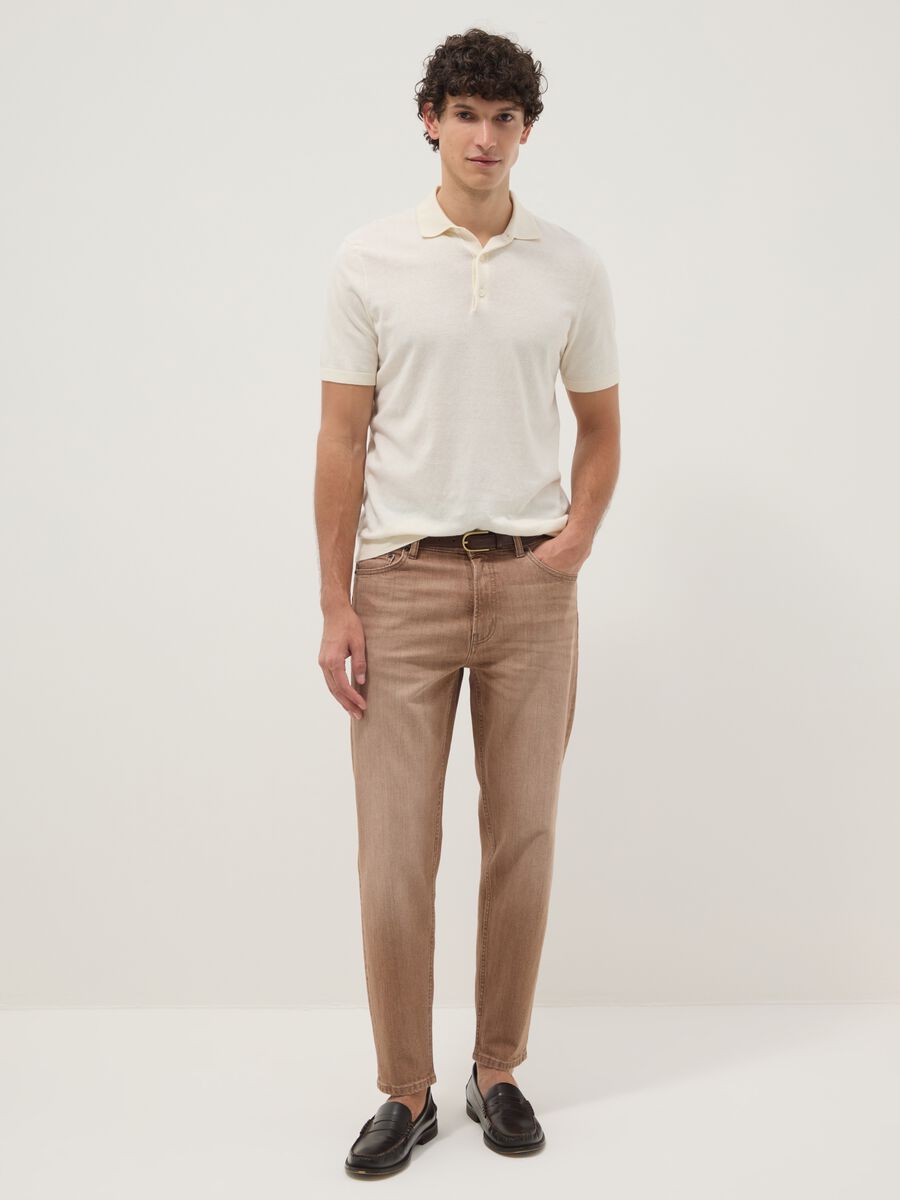 Jeans denim marroni in cotone elasticizzato relaxed fit_0