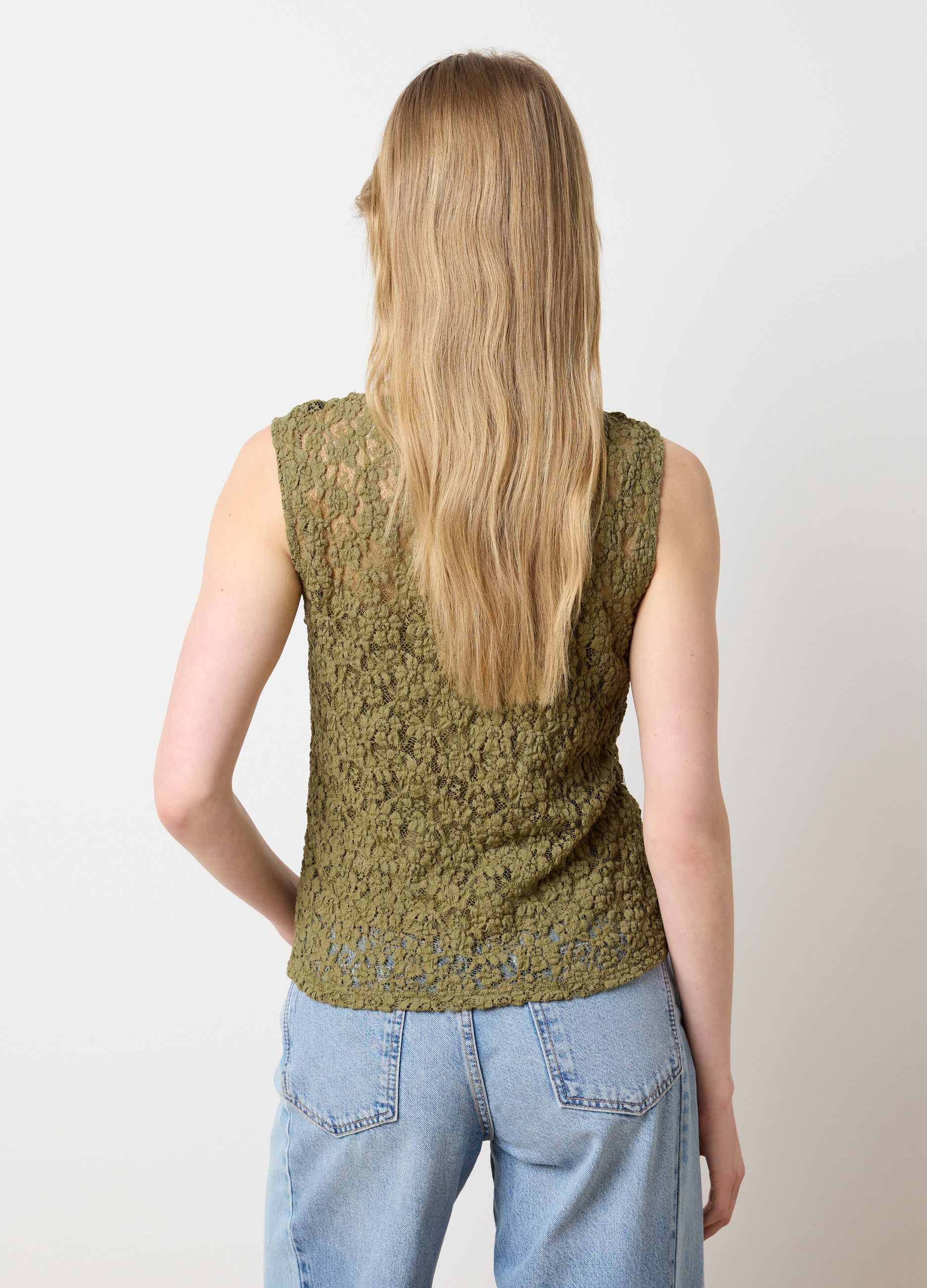 Green fitted cotton blend women's top