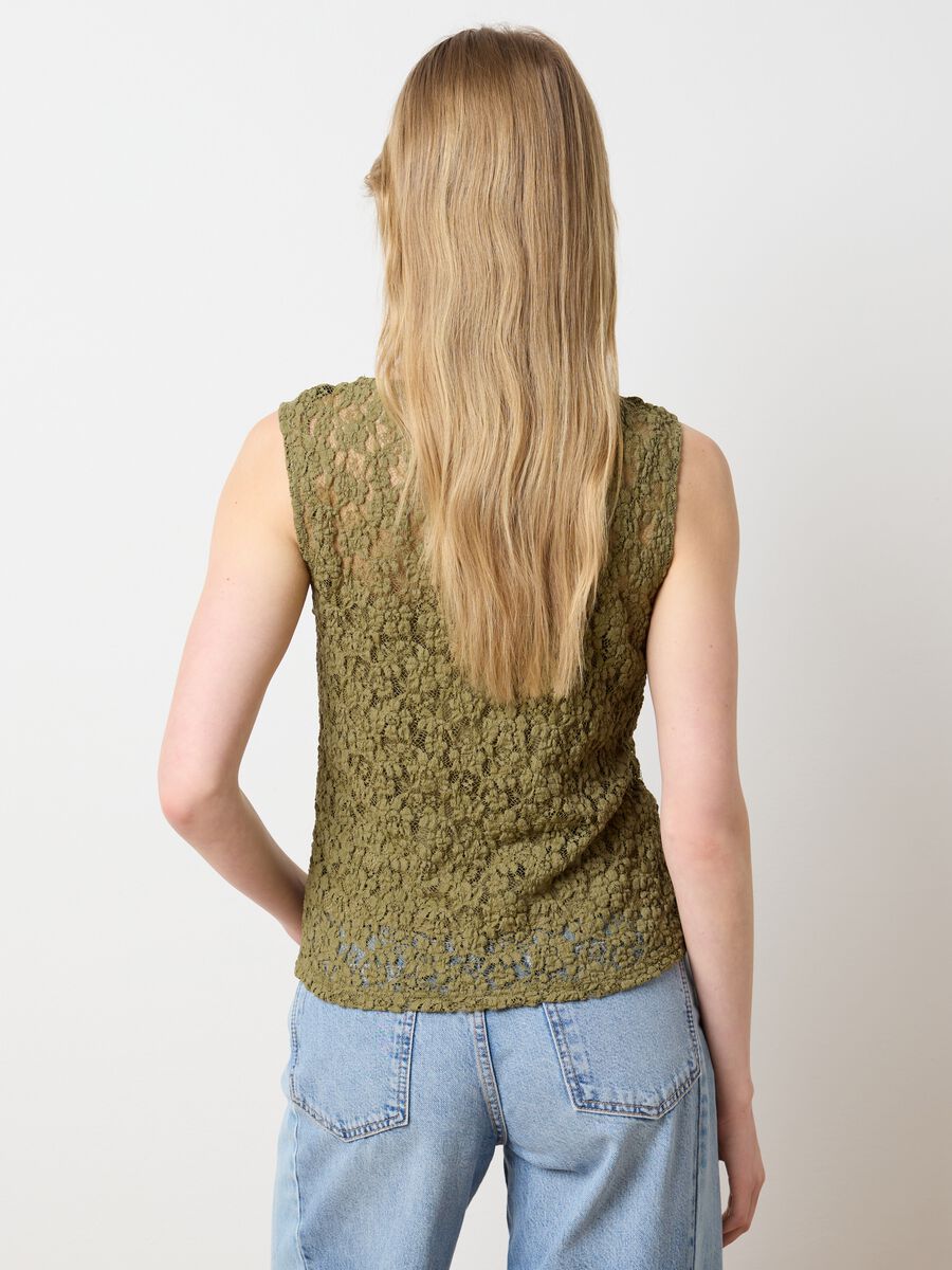 Green fitted cotton blend women's top_3
