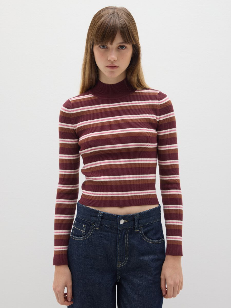 Brown striped fitted sweater_0