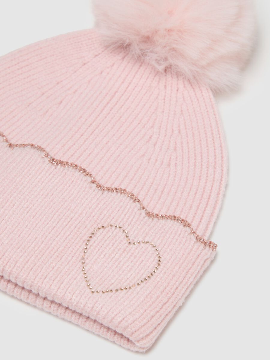 Pink girl's hat with pom pom_1