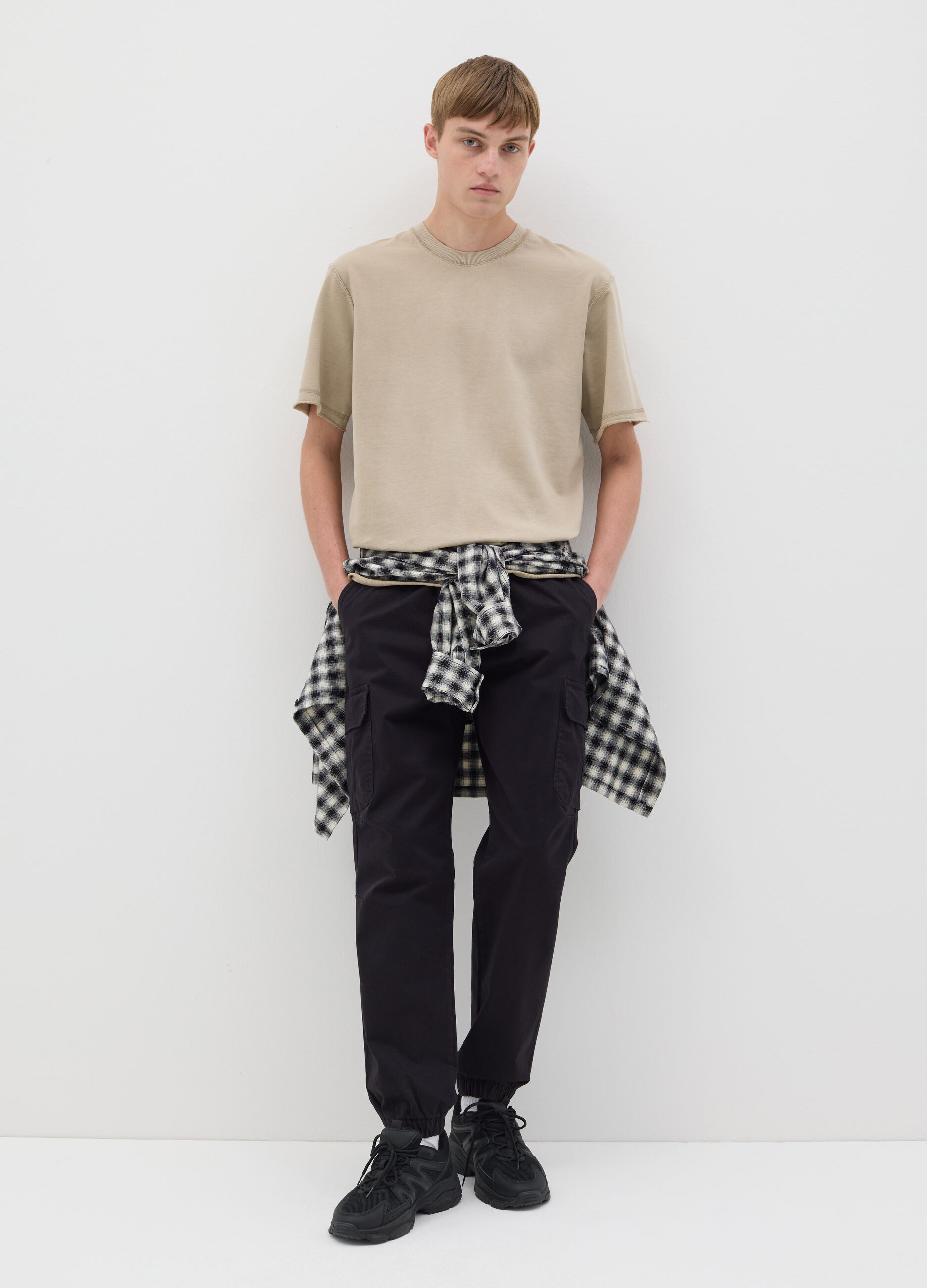 Black cargo joggers with drawstring