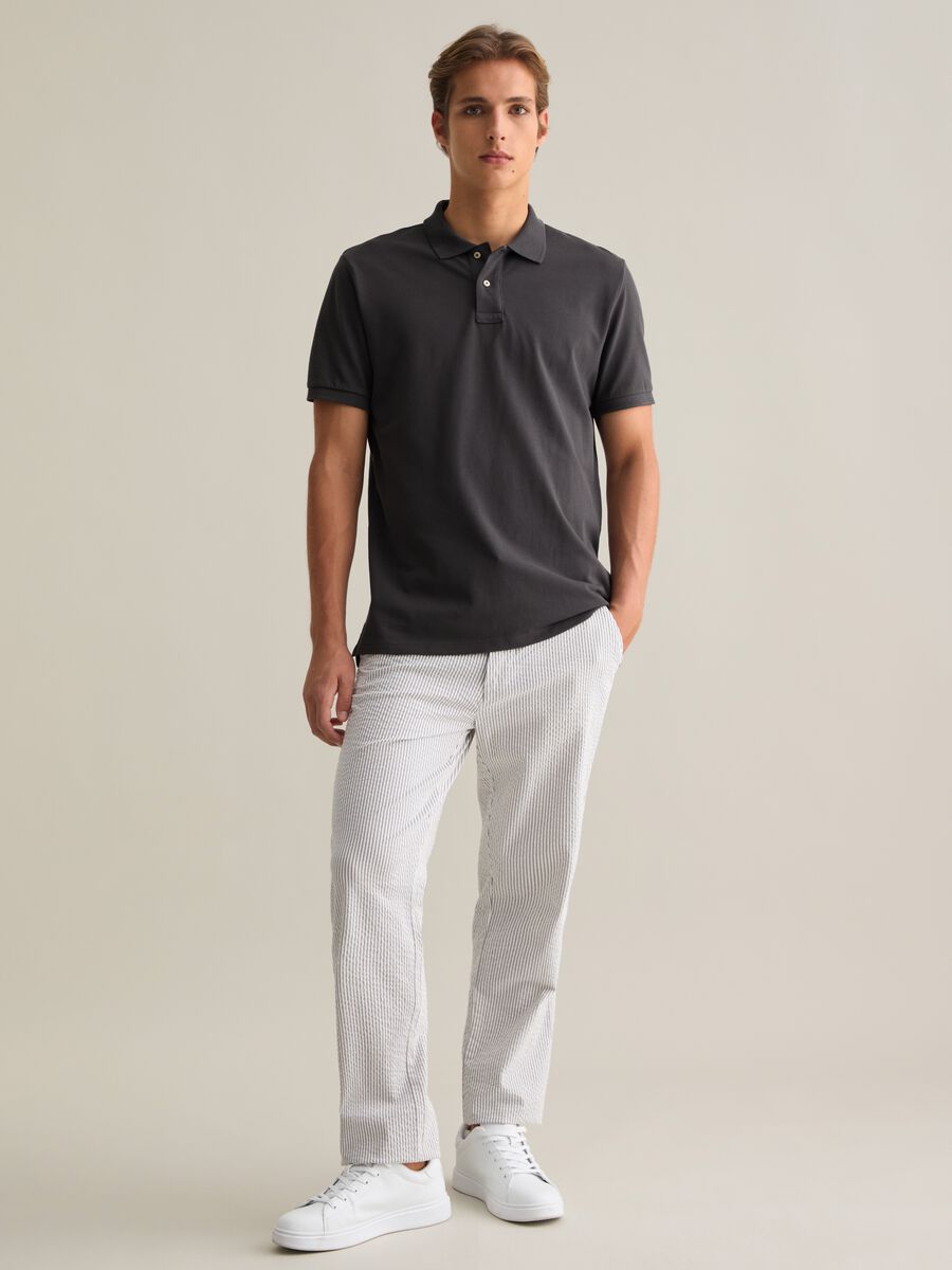 Short Sleeve Grey Polo in Cotton Piquet_1