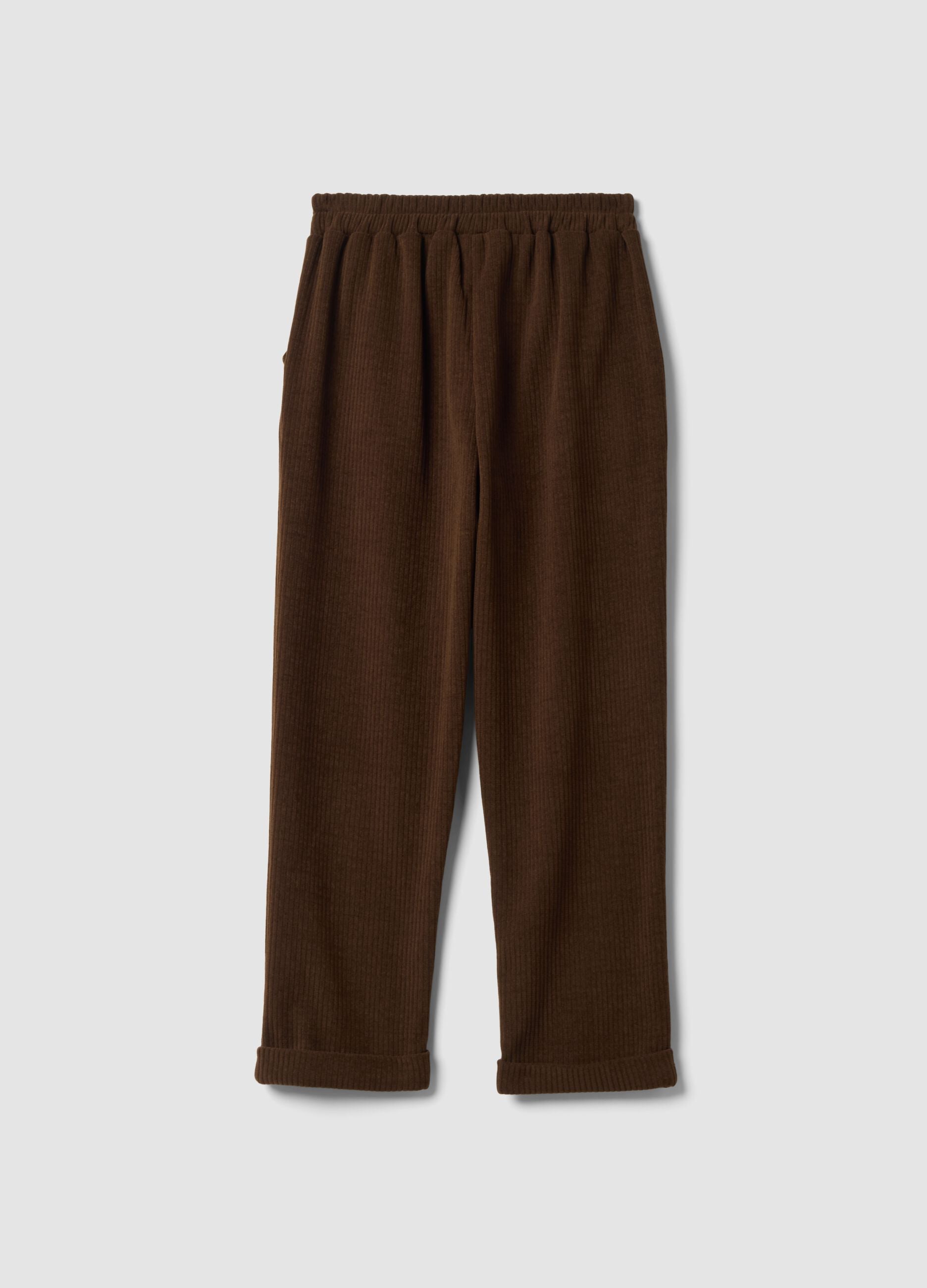 Brown ribbed stretch-fabric trousers, regular fit