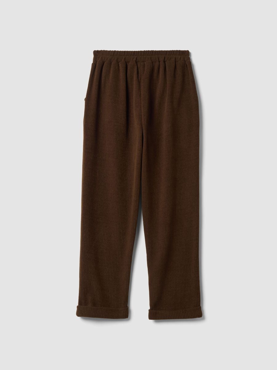Brown ribbed stretch-fabric trousers, regular fit_2