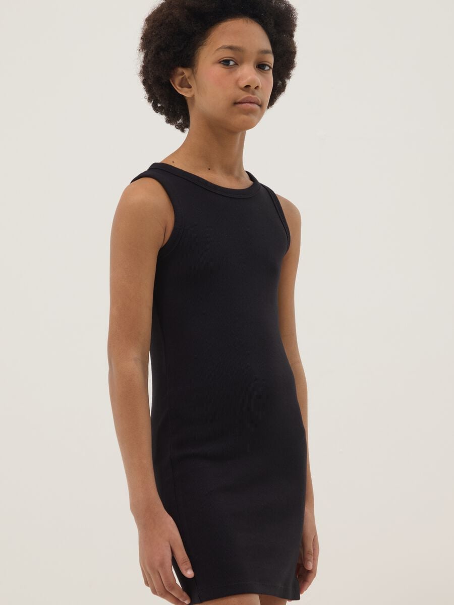 Vestito senza maniche fitted in cotone elasticizzato nero da ragazza_2