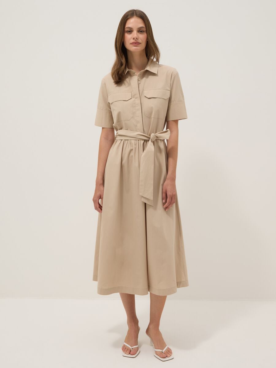 Abito chemisier beige in puro cotone_0