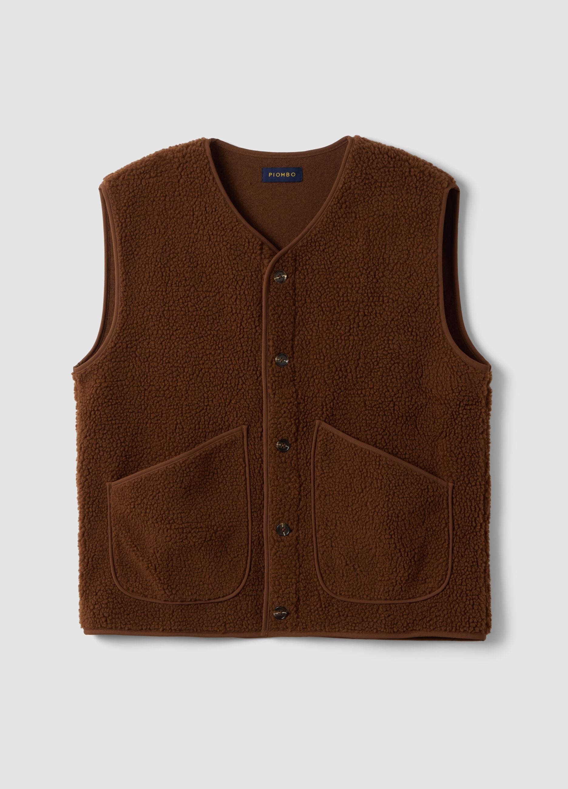Light brown V-neck gilet with patch pockets