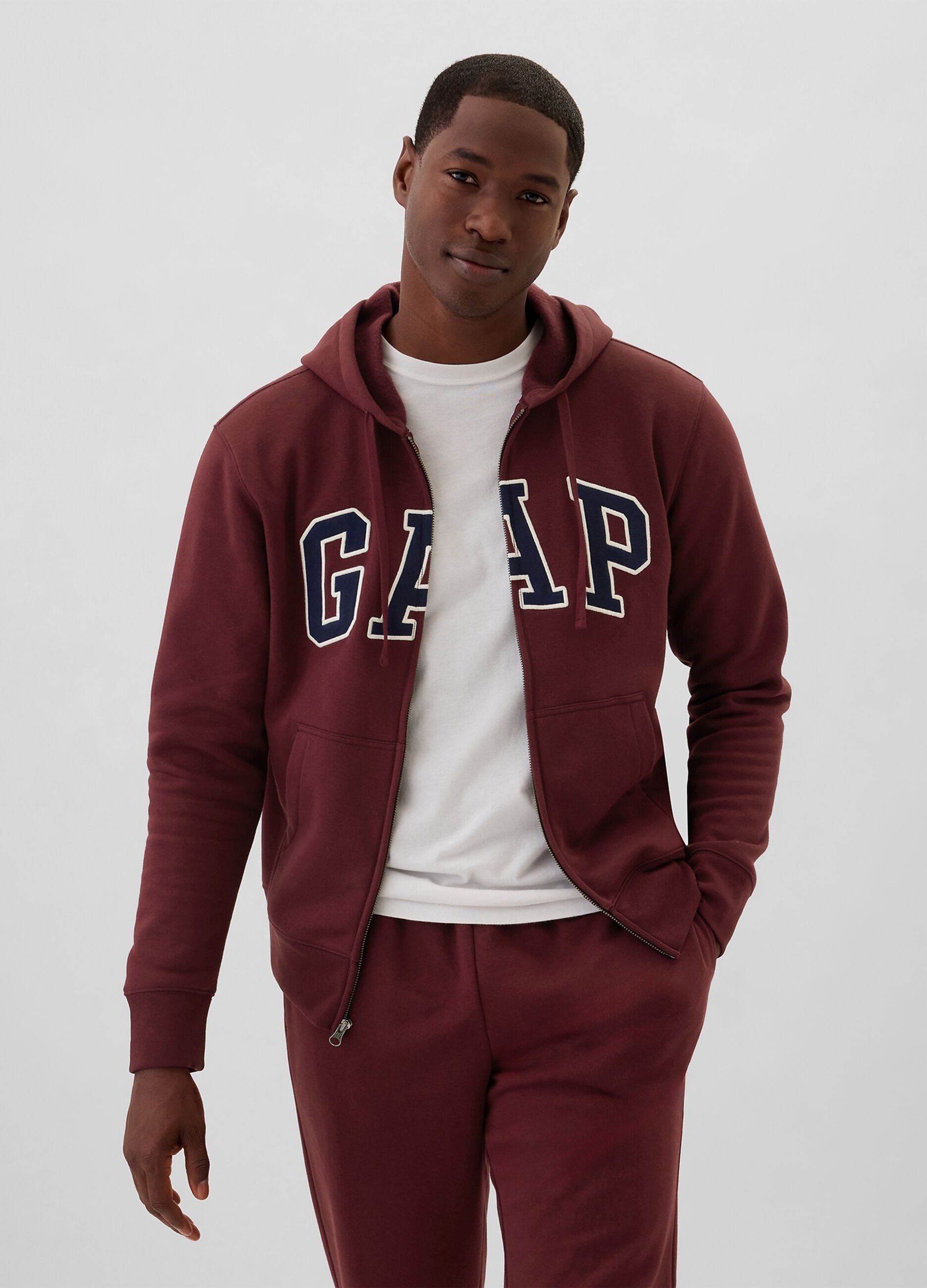 Full-zip sweatshirt with hood and logo embroidery