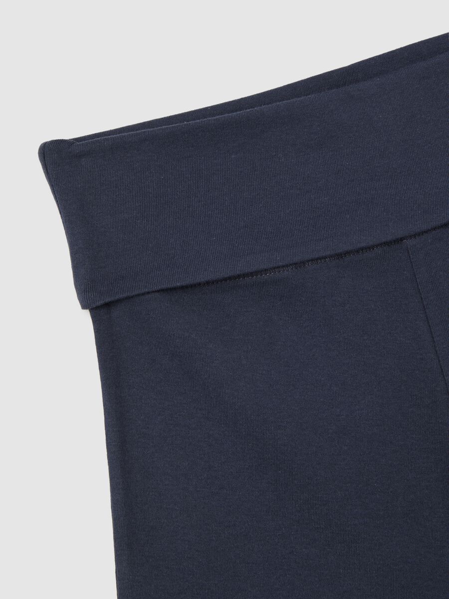Women's slim fit blue pure cotton shorts with cuff_1