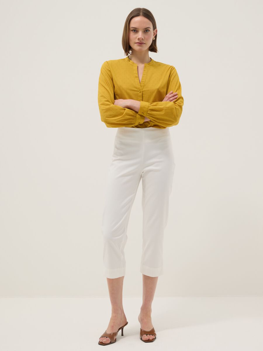 White Slim Fit Stretch Cotton Ankle Trousers_0