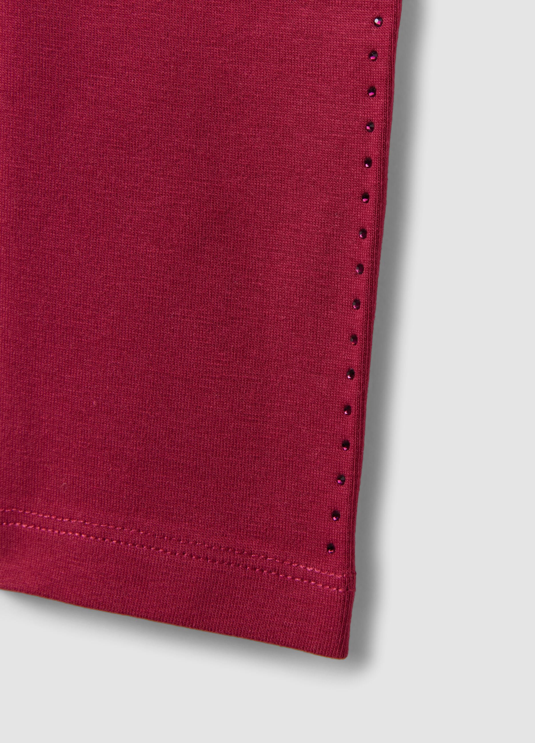 Girls&rsquo; red stretch organic cotton leggings with rhinestones