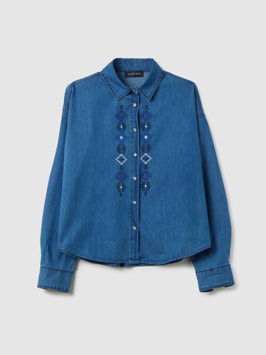 Blue cotton shirt with geometric embroidery_4