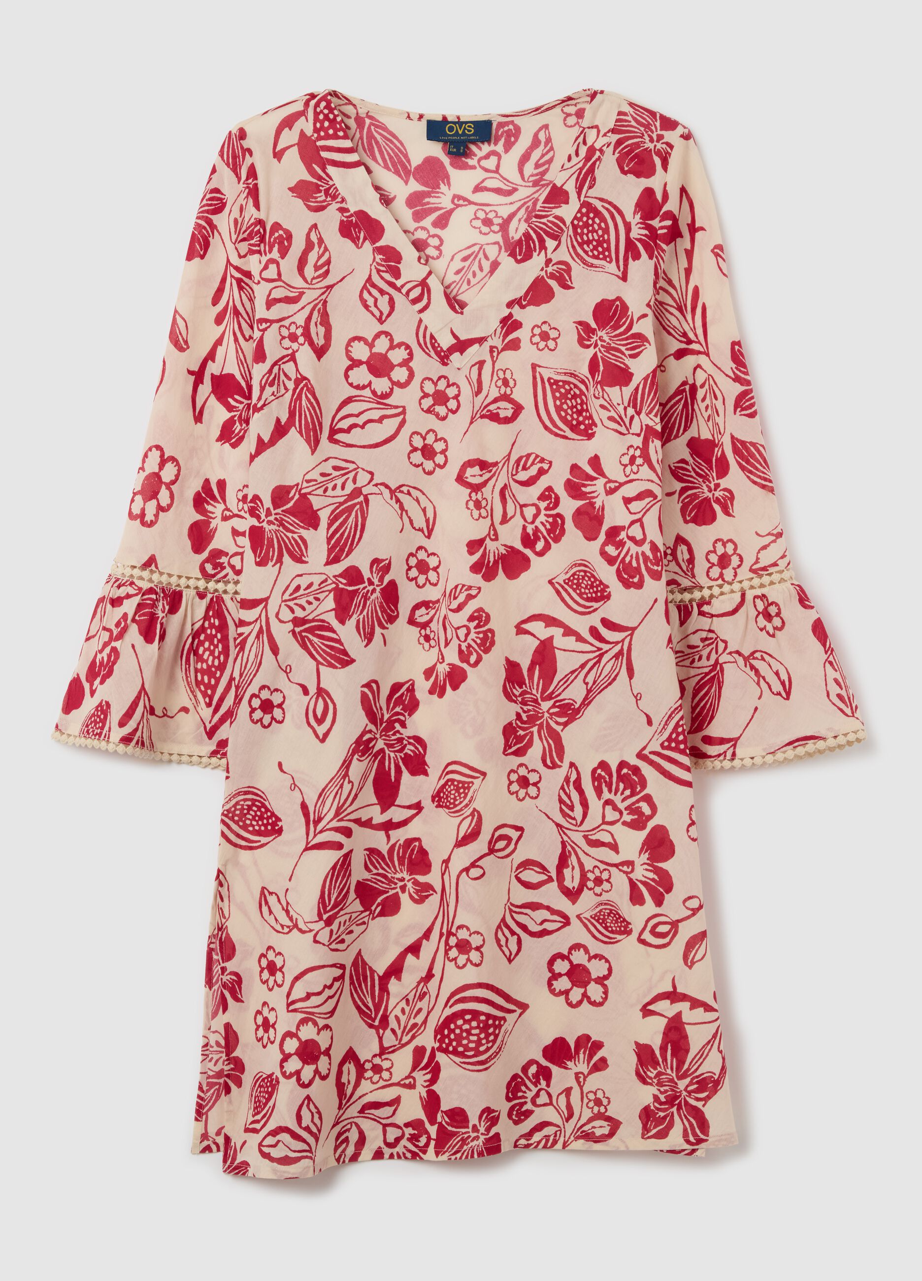 Women’s short dress in 100% multicoloured cotton with floral print