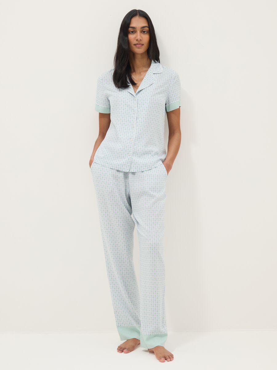 Multicolour pure viscose pyjama trousers with geometric pattern, regular fit_0