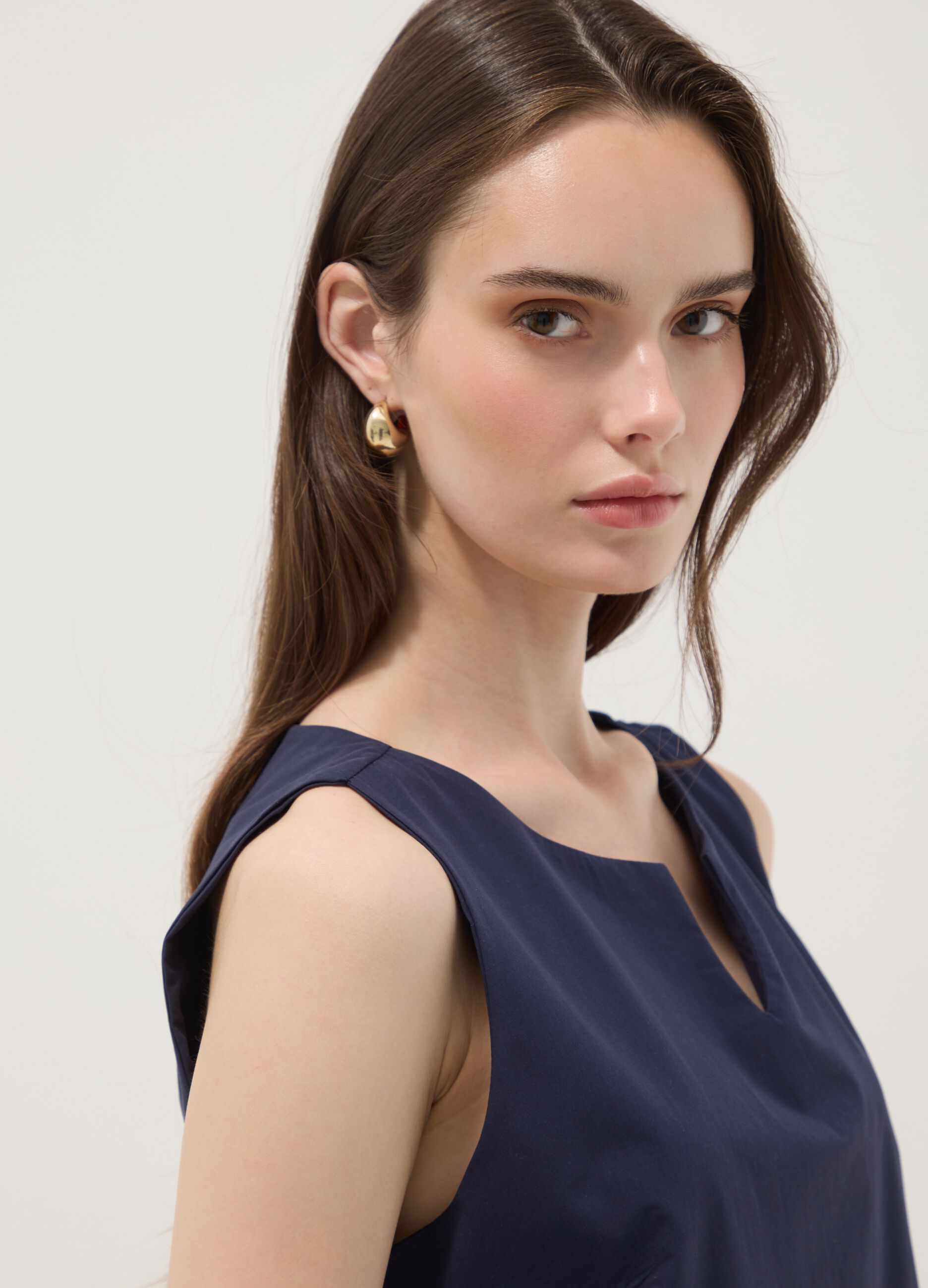 Blue pure cotton midi dress with oversized fit