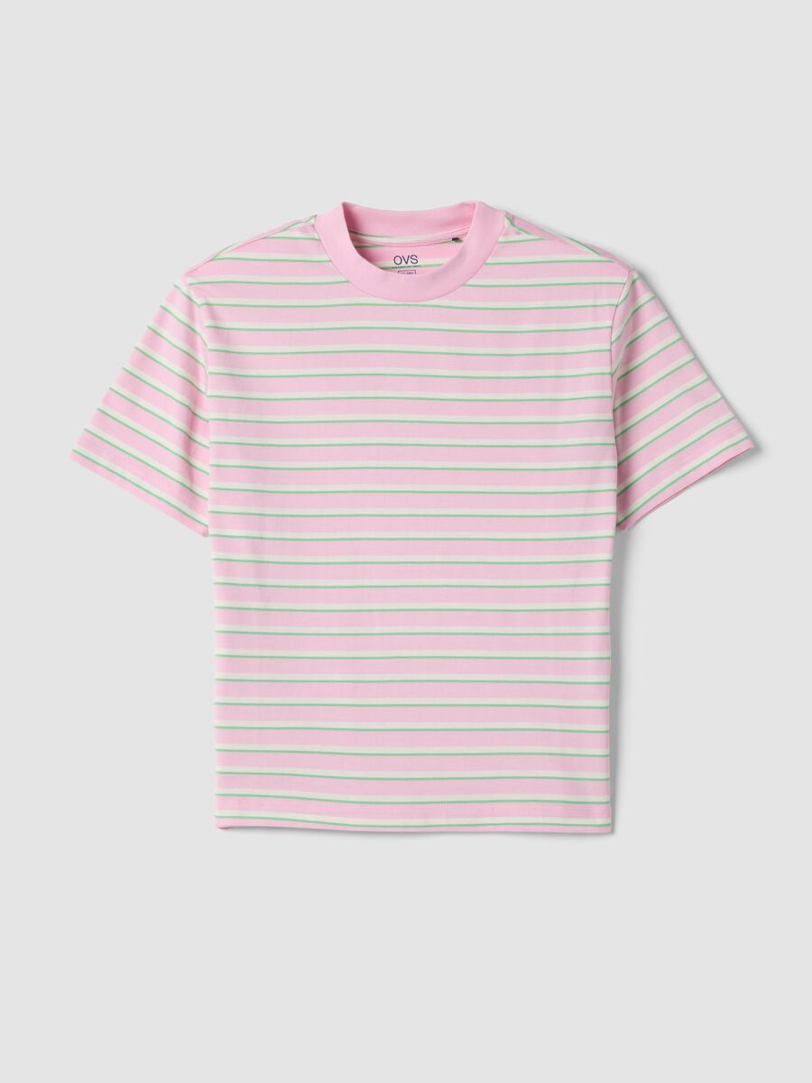T-shirt rosa a righe in puro cotone_4