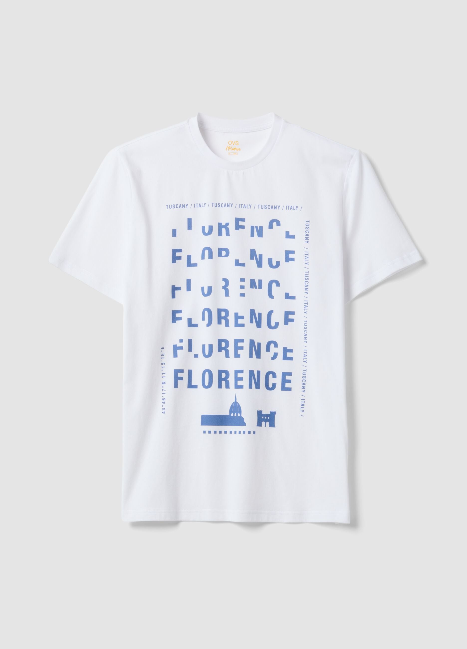 White pure cotton T-shirt with print, regular fit