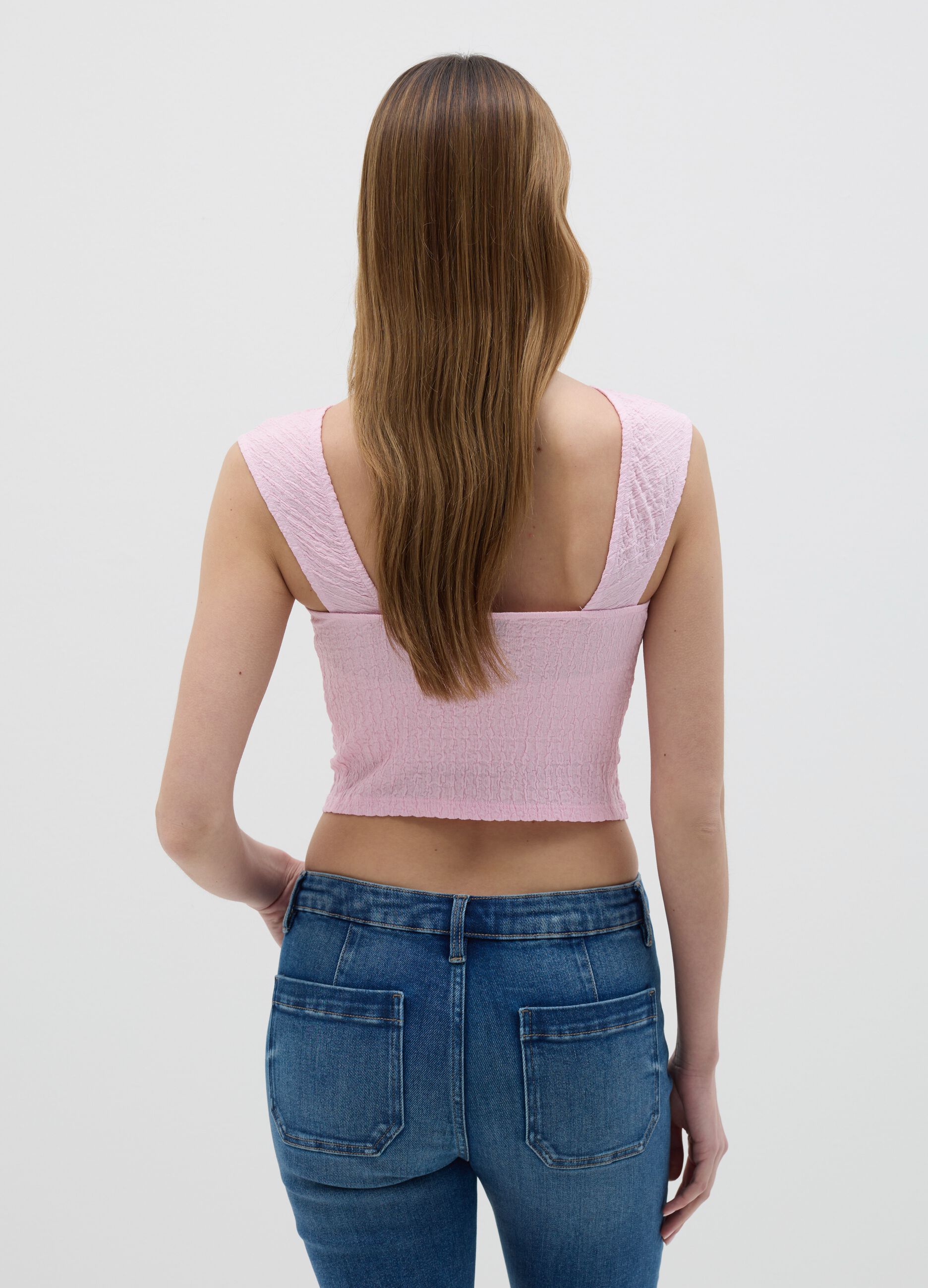 Crinkle-effect cropped tank top