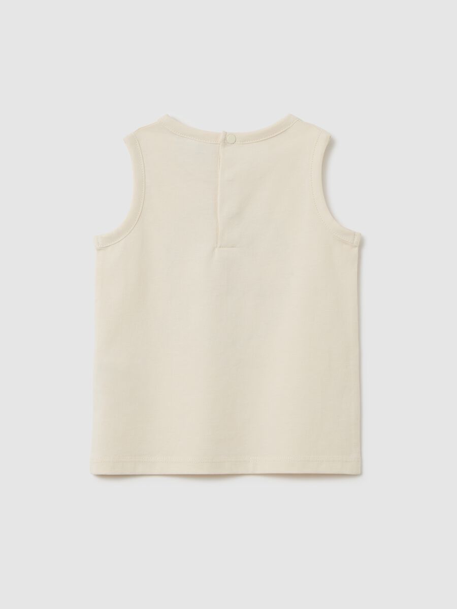Kid's Beige Pure Cotton Tank Top Regular Fit with Print_1