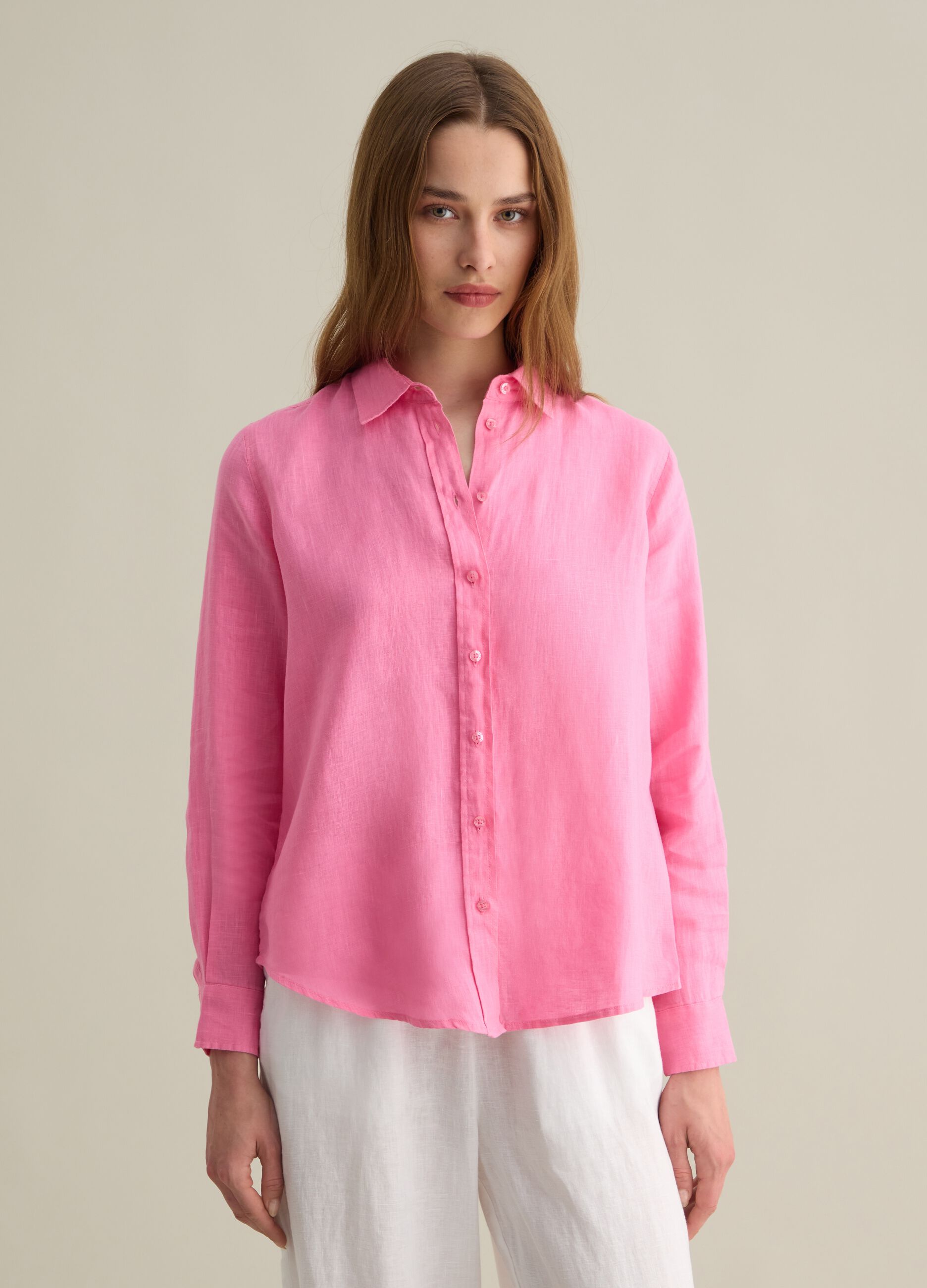 Regular-fit shirt in pink linen