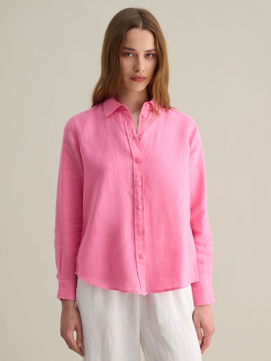Regular-fit shirt in pink linen_0