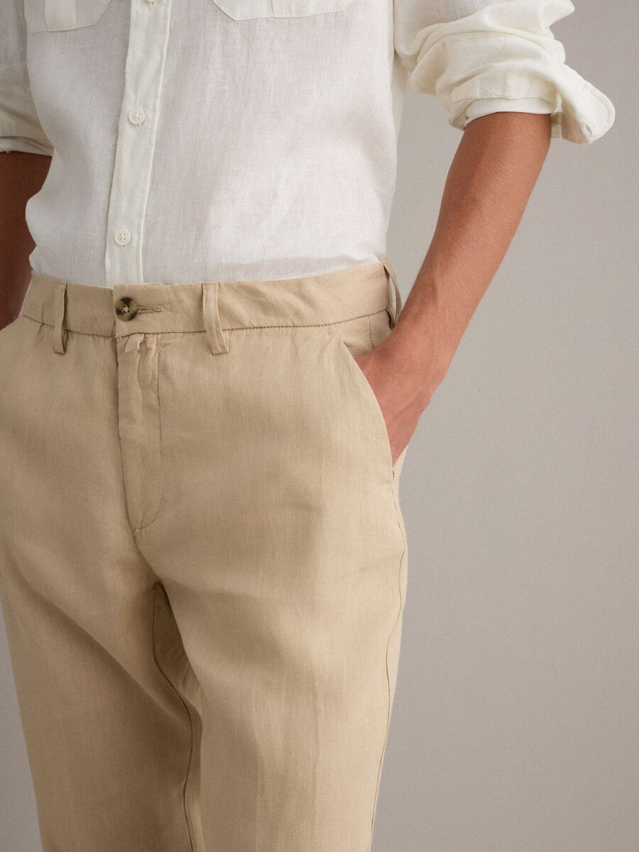 Beige pure linen chino trousers, regular fit_3