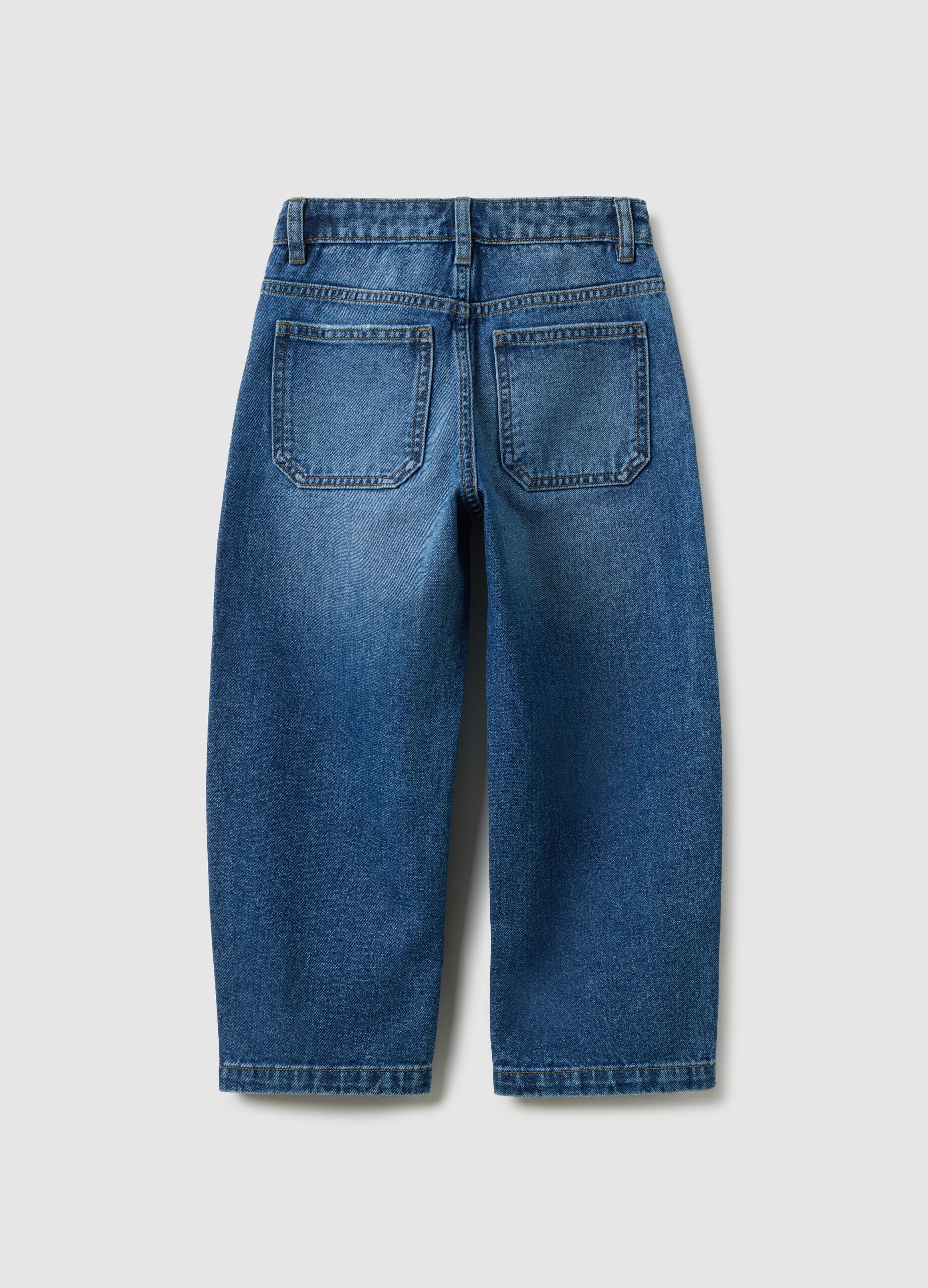 Wide-leg pure cotton blue jeans for children