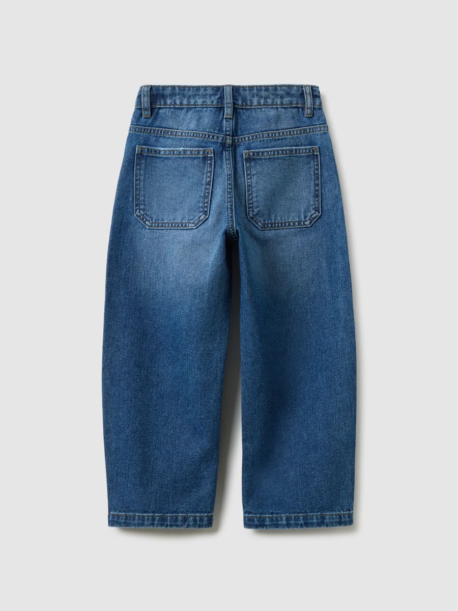 Jeans in puro cotone blu a gamba larga per bambino_1