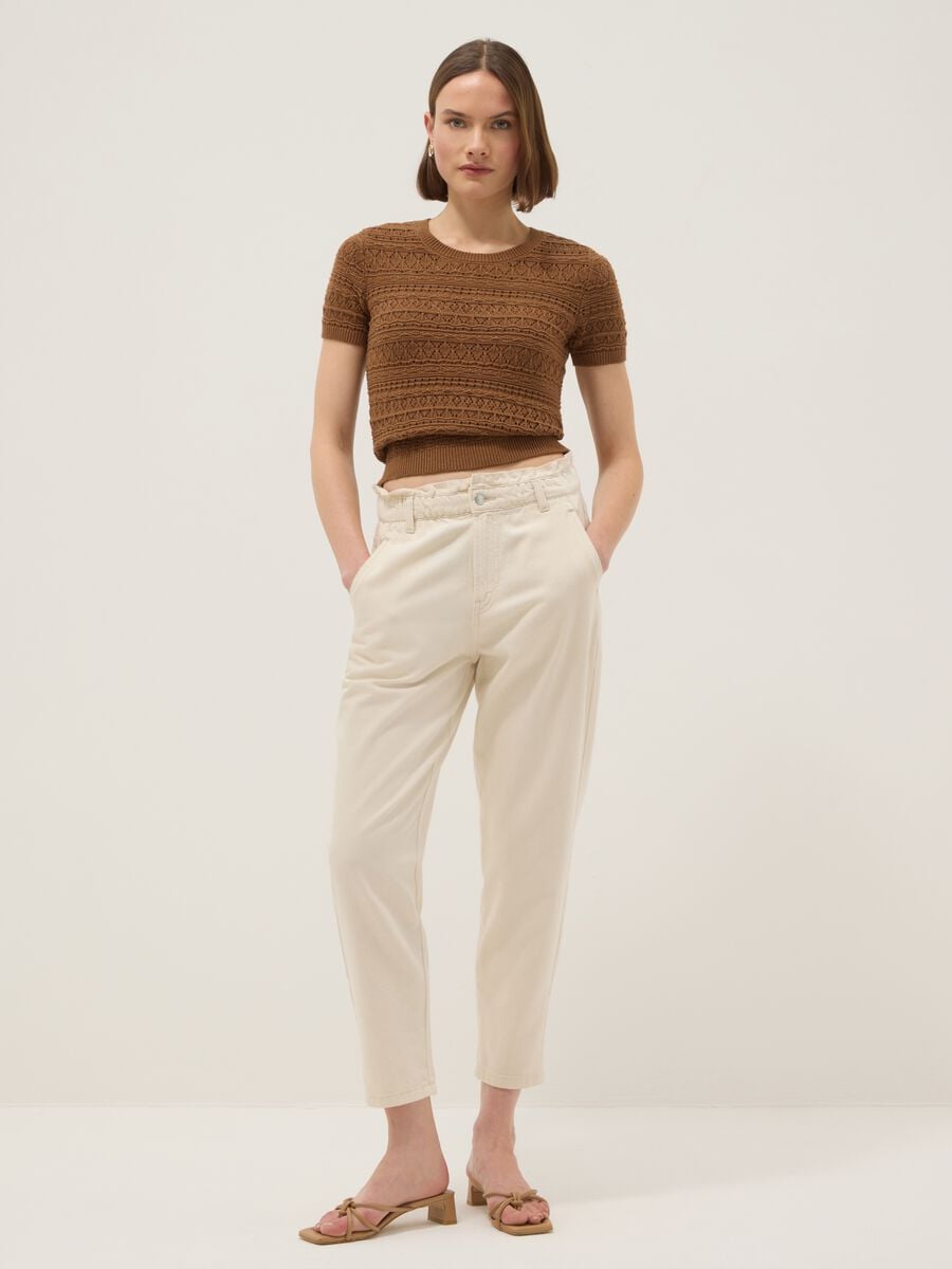 Maglia in puro cotone marrone regular fit con lavorazione a maglia_1