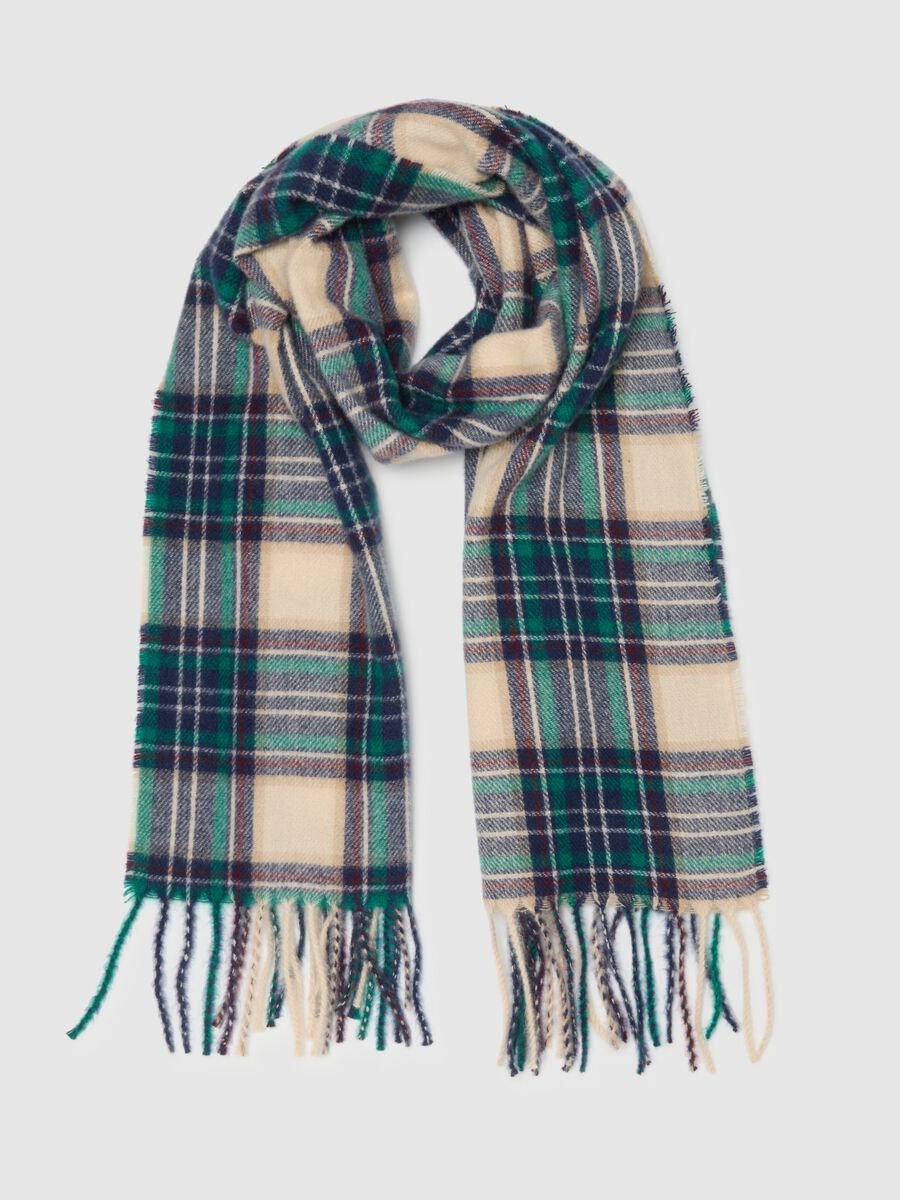 Sciarpa a quadri multicolor da bambino con frange_1