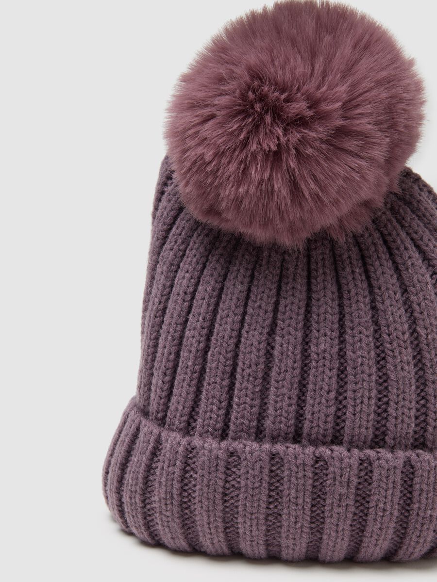 Cappello da bambina viola con pon pon_2