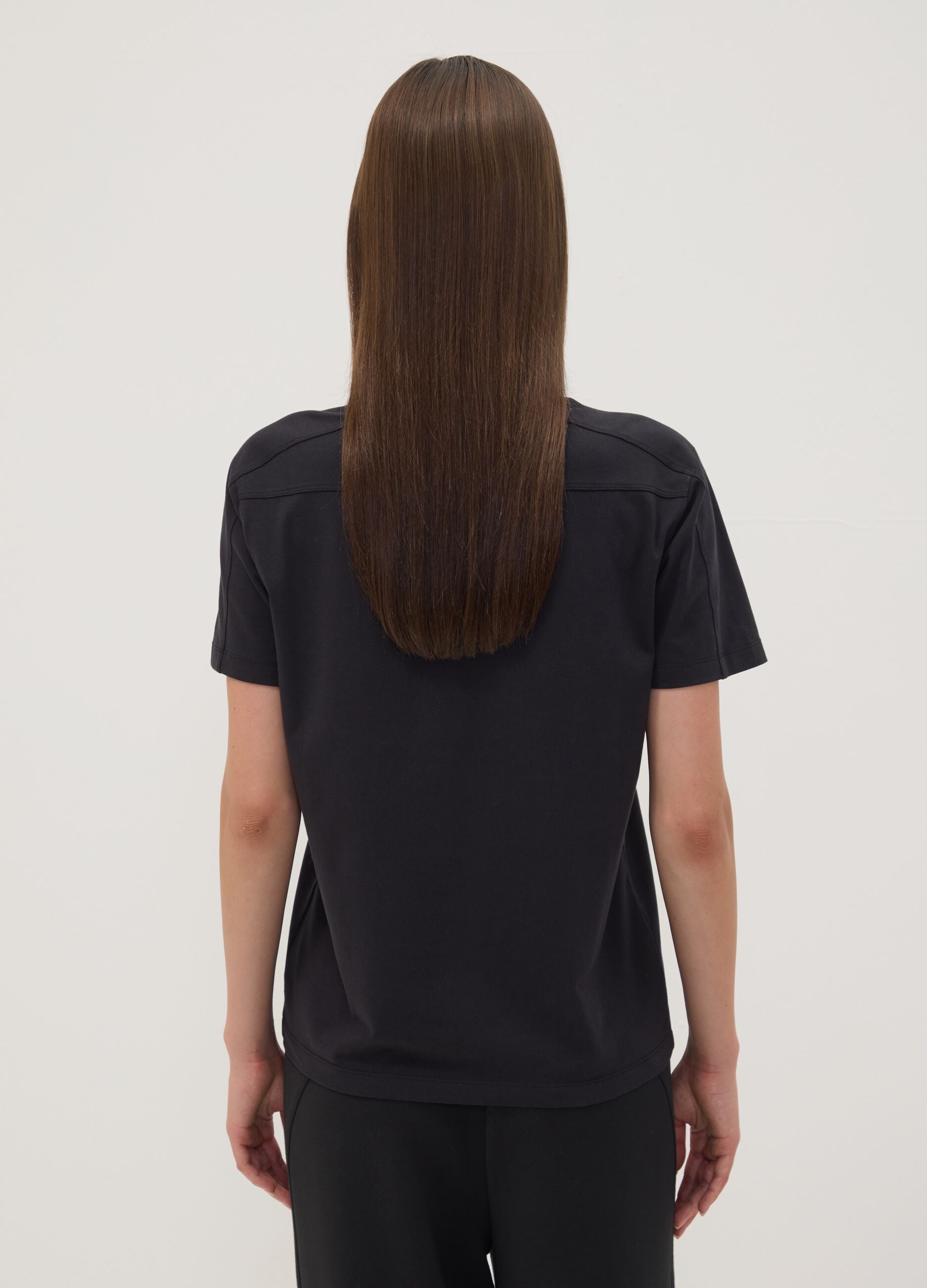 Black regular-fit stretch cotton jersey T-shirt with print