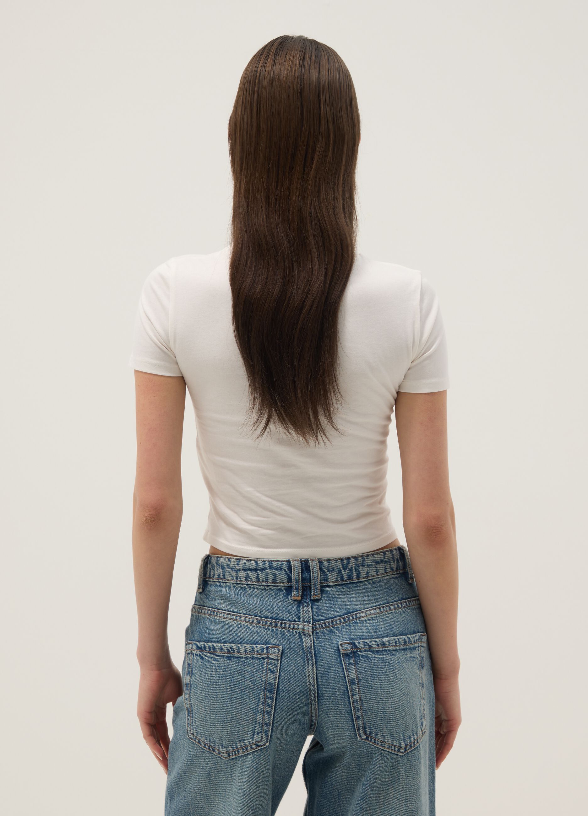 Slim fit white pure cotton T-shirt with writing