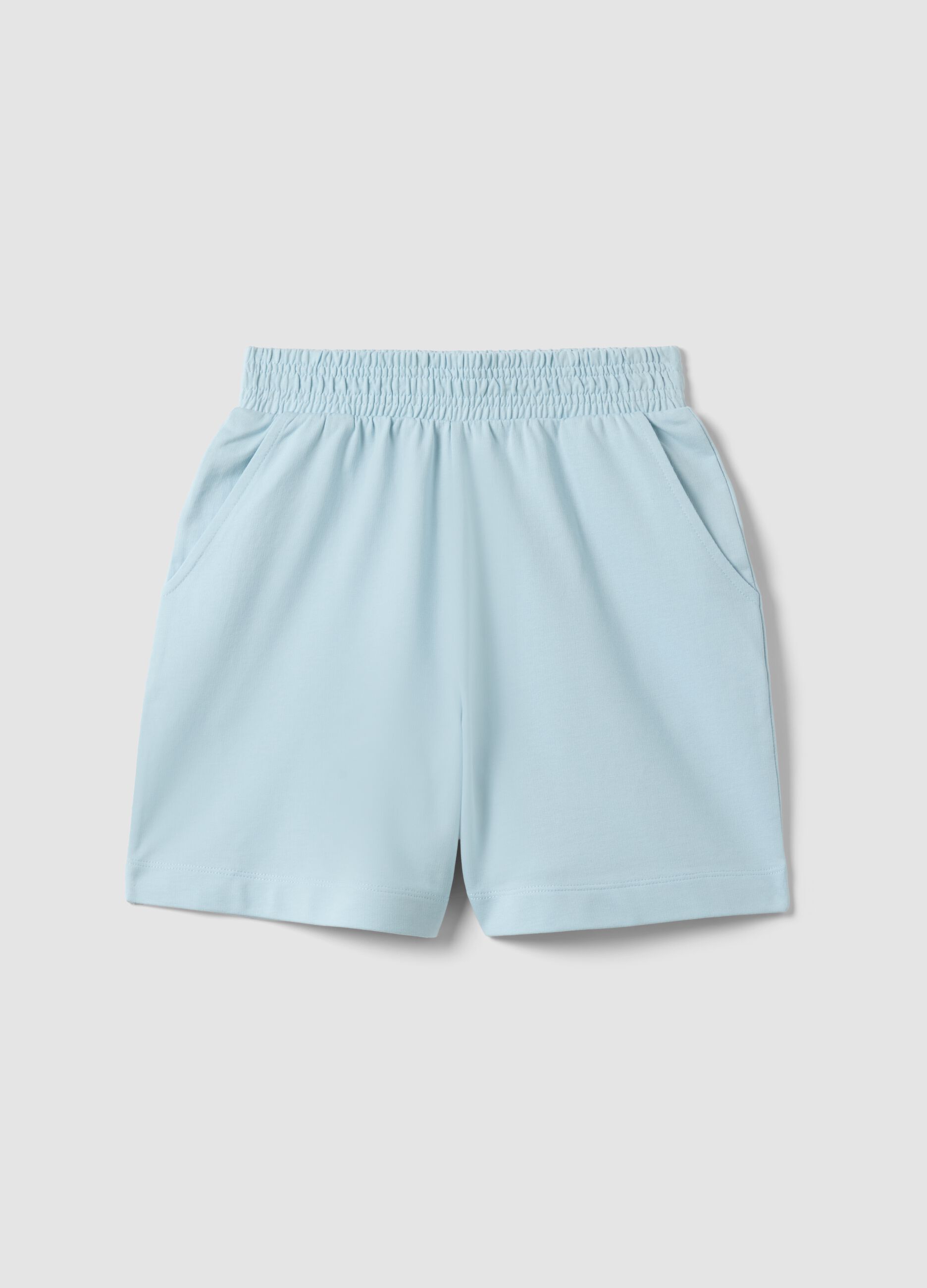 Girls' blue pure cotton oversized fit shorts
