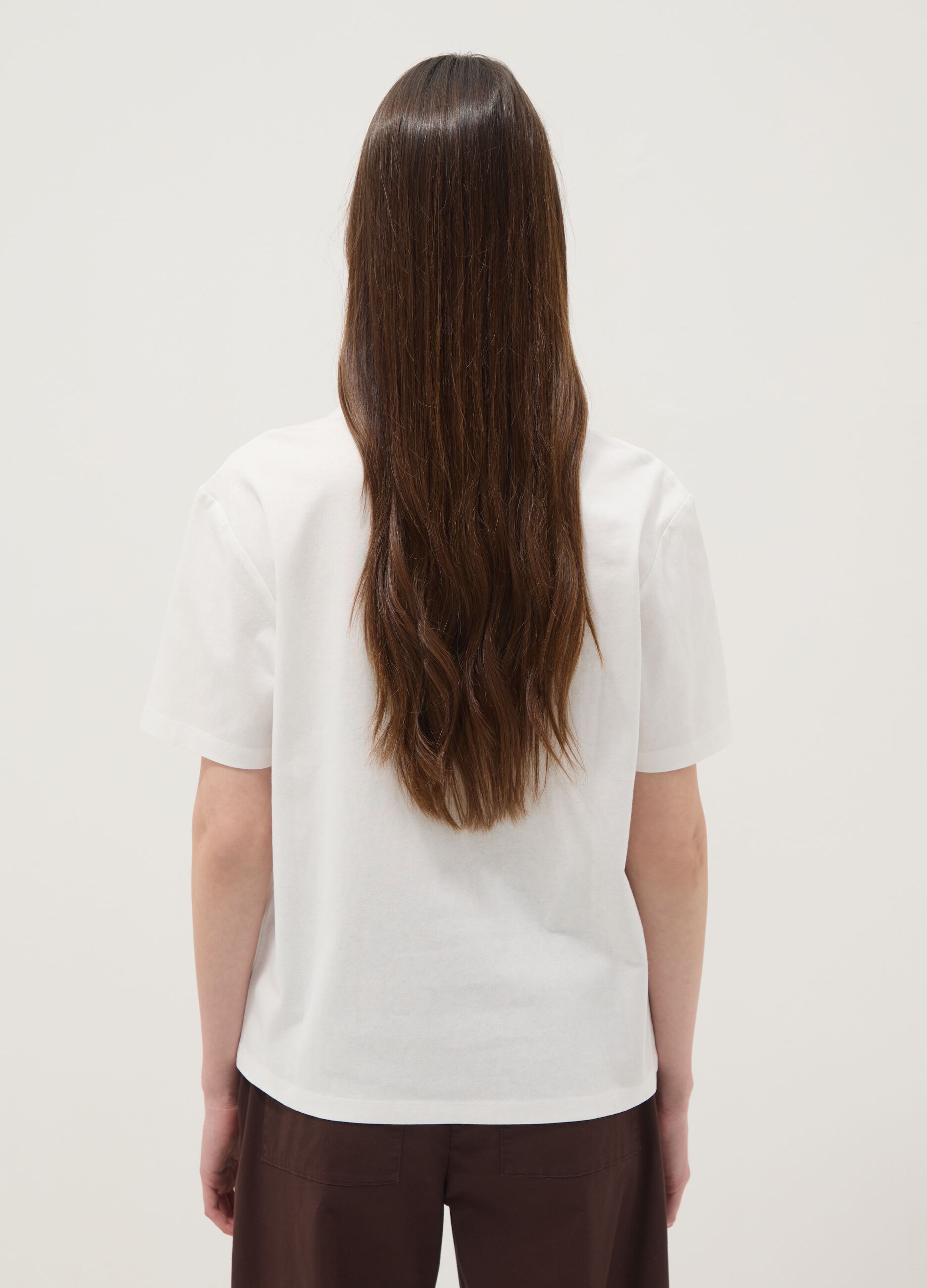 White pure cotton T-shirt with floral print