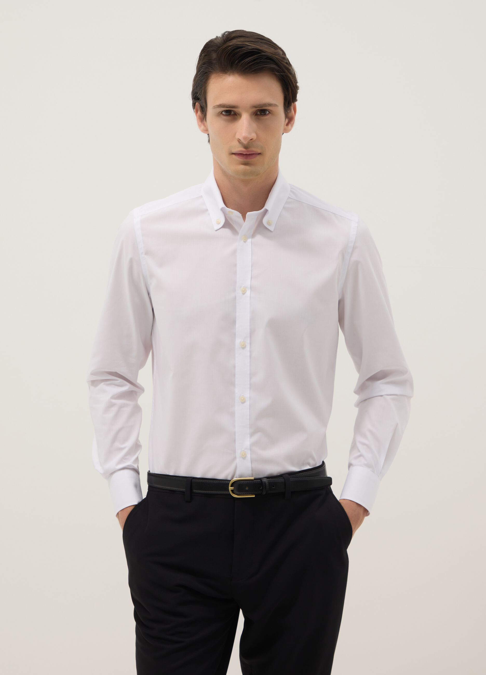 White slim-fit shirt with button-down collar