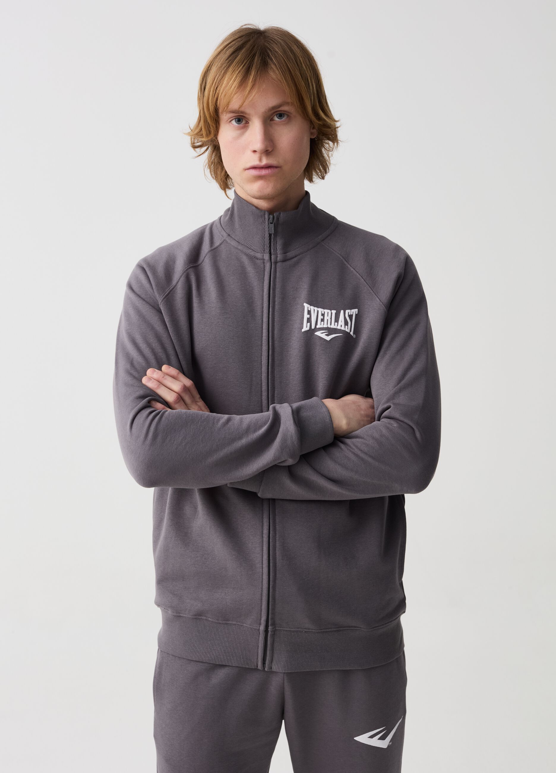 Full-zip sweatshirt with high neck and logo embroidery