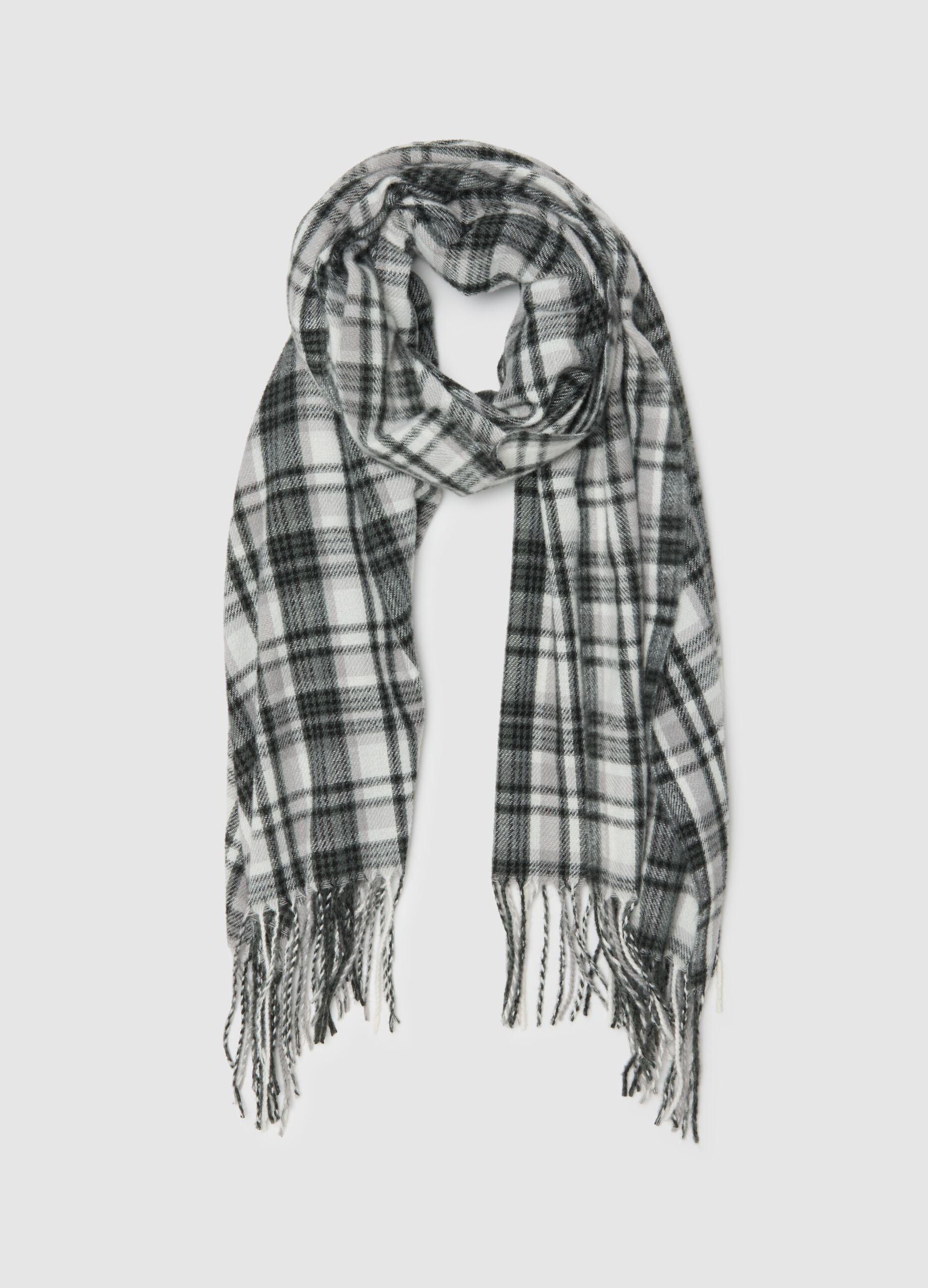 Multicolour Check Scarf with Fringes