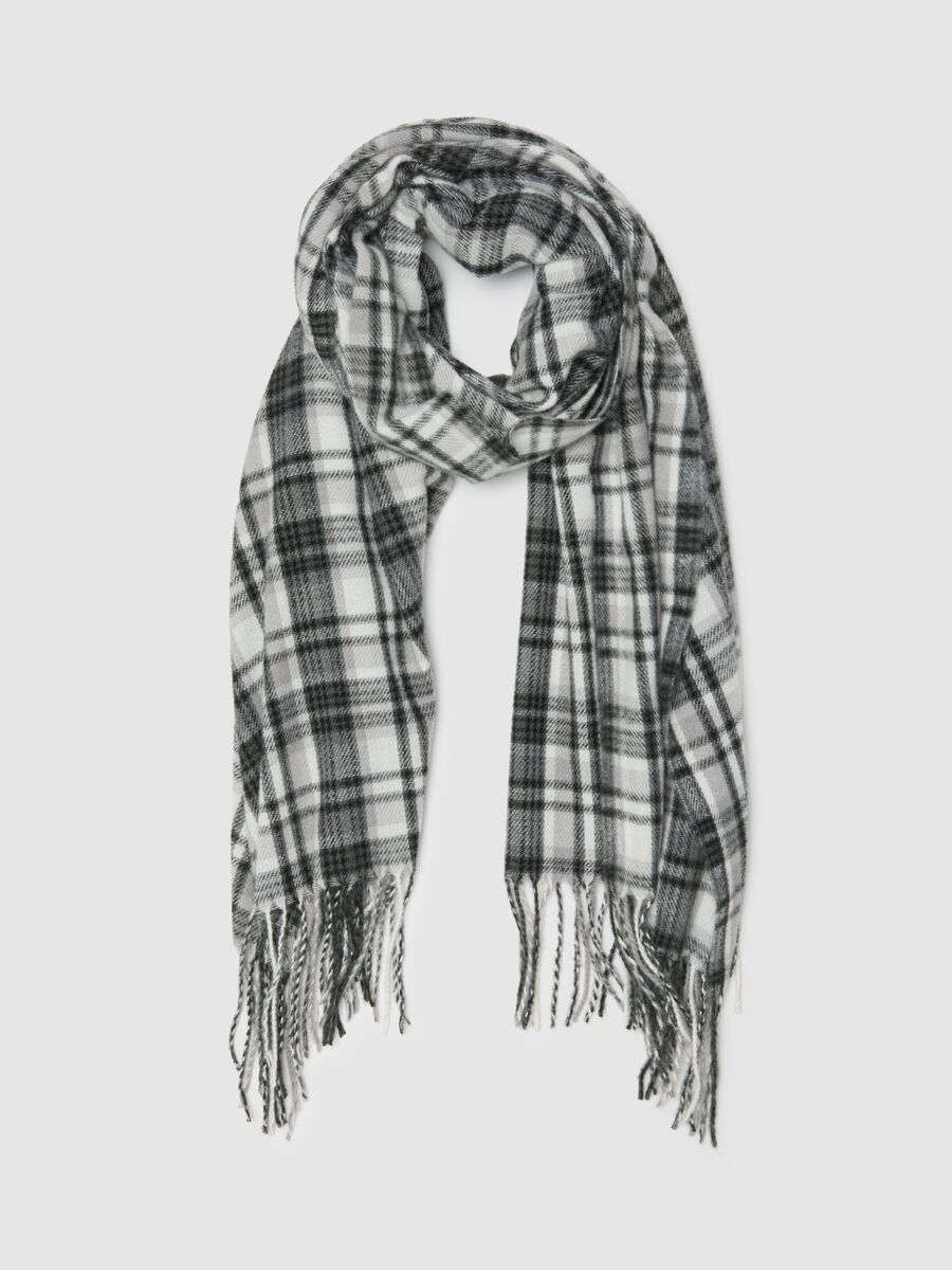 Multicolour Check Scarf with Fringes_0