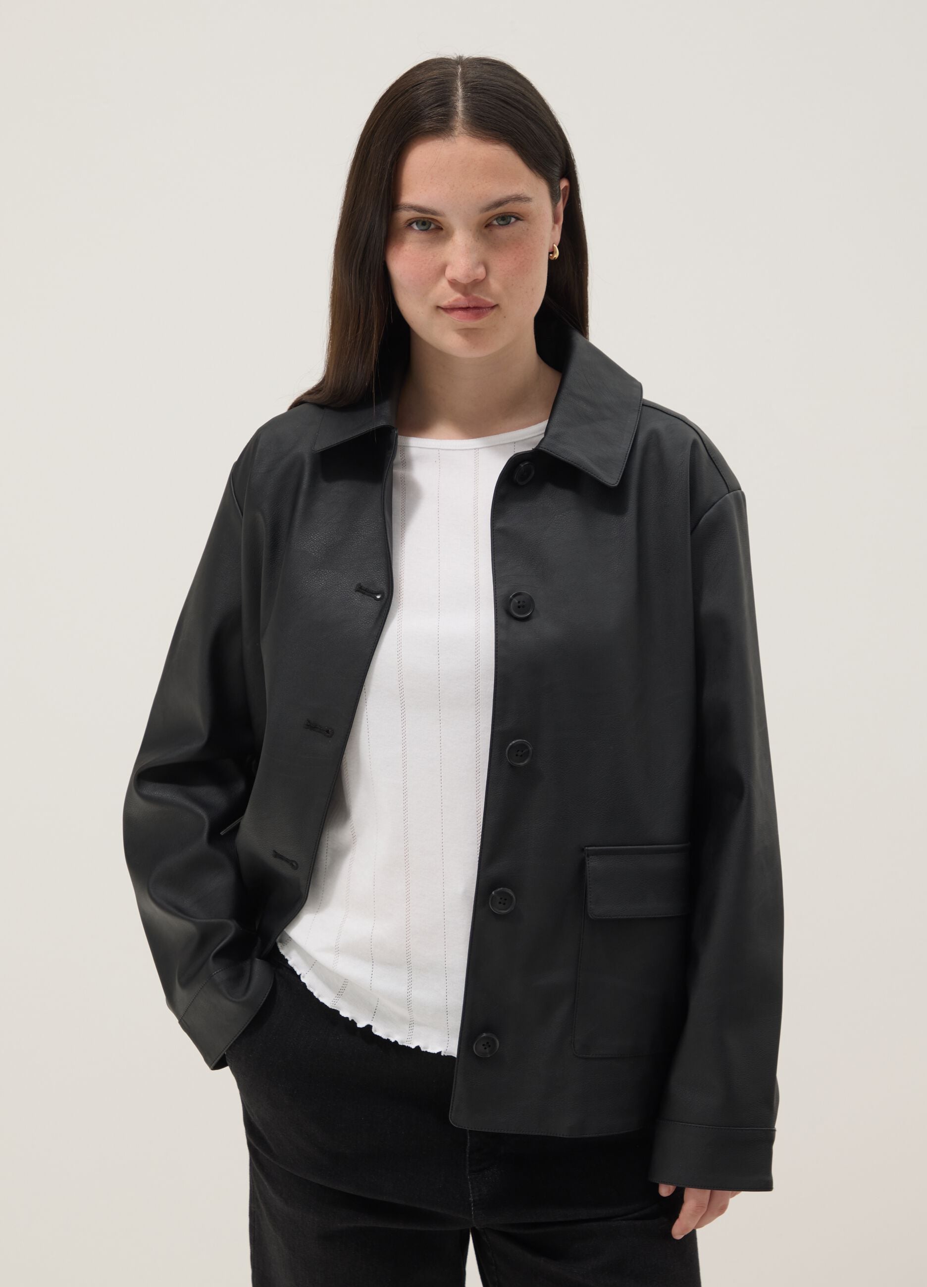 Black regular fit jacket with buttons and patch pockets