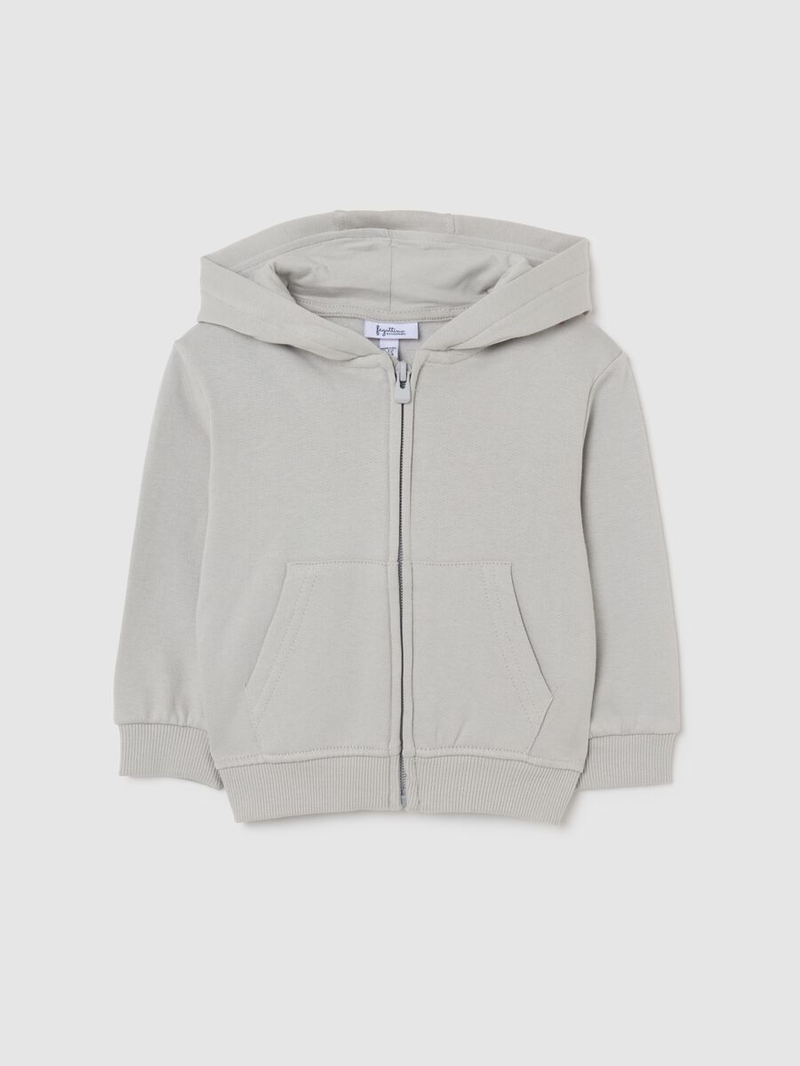 Grey children's sweatshirt in pure cotton regular fit with hood and zip_0