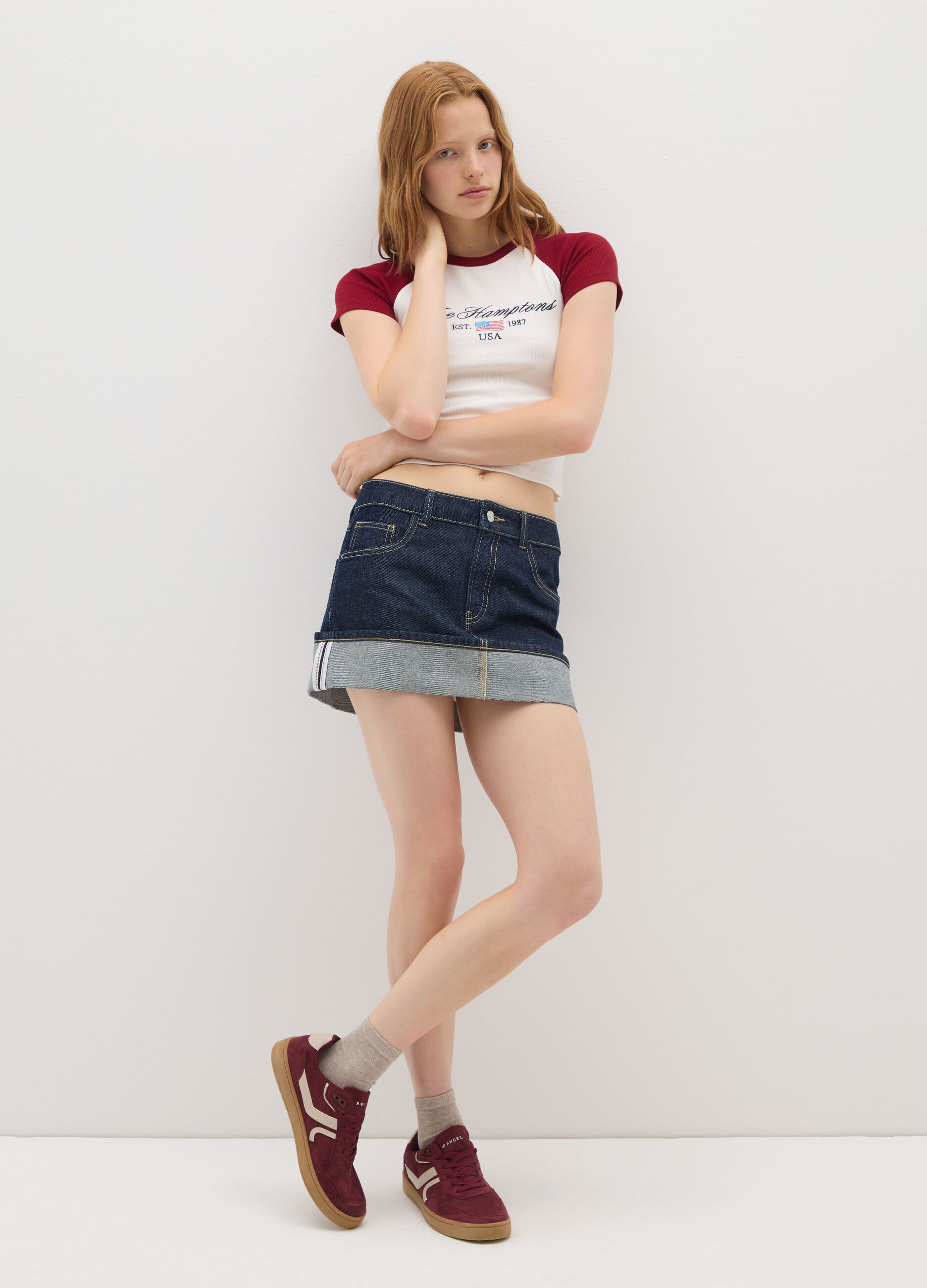 T-shirt in cotone elasticizzato multicolor fitted
