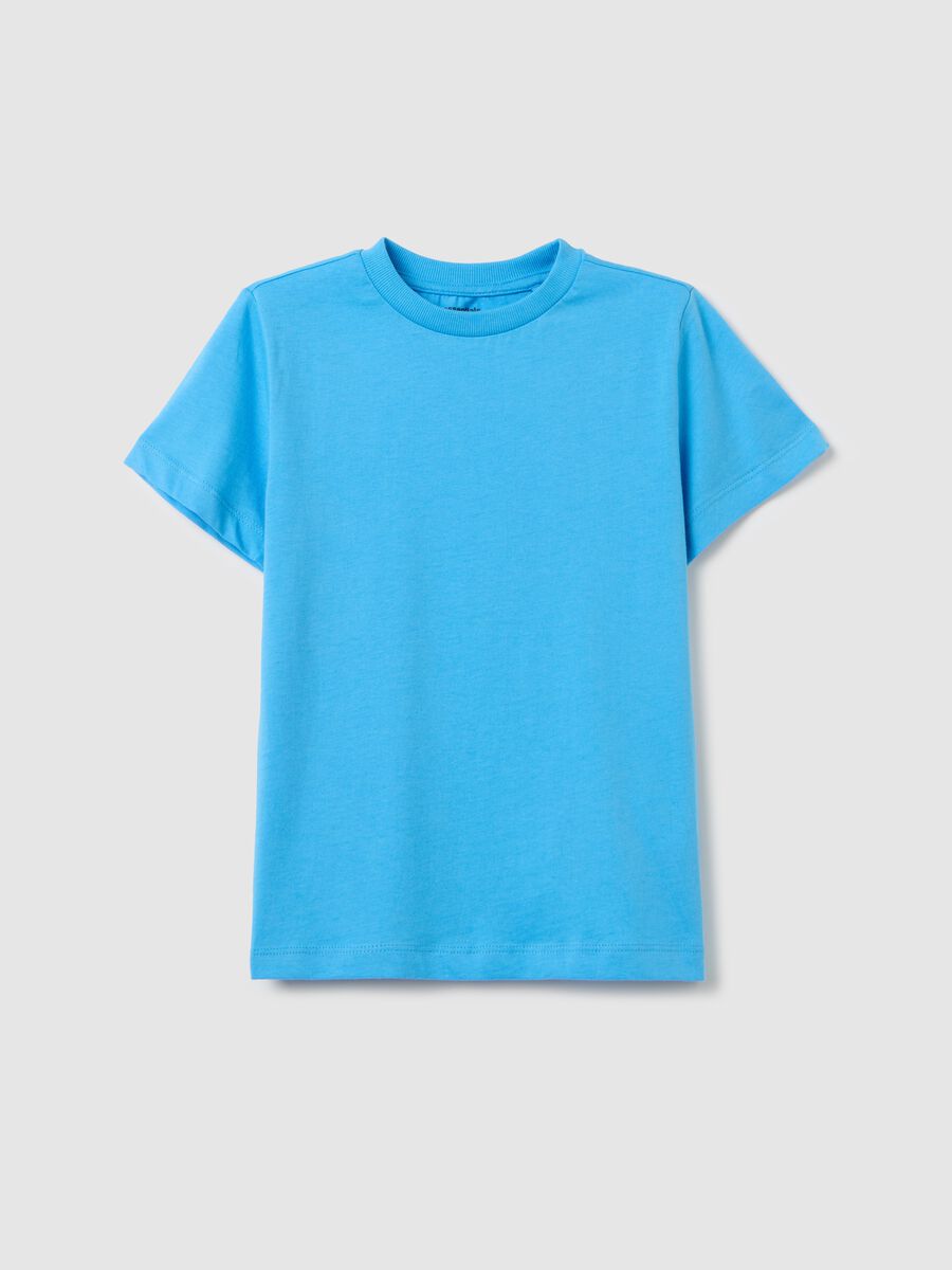 T-shirt azzurra in cotone con scollo rotondo_0