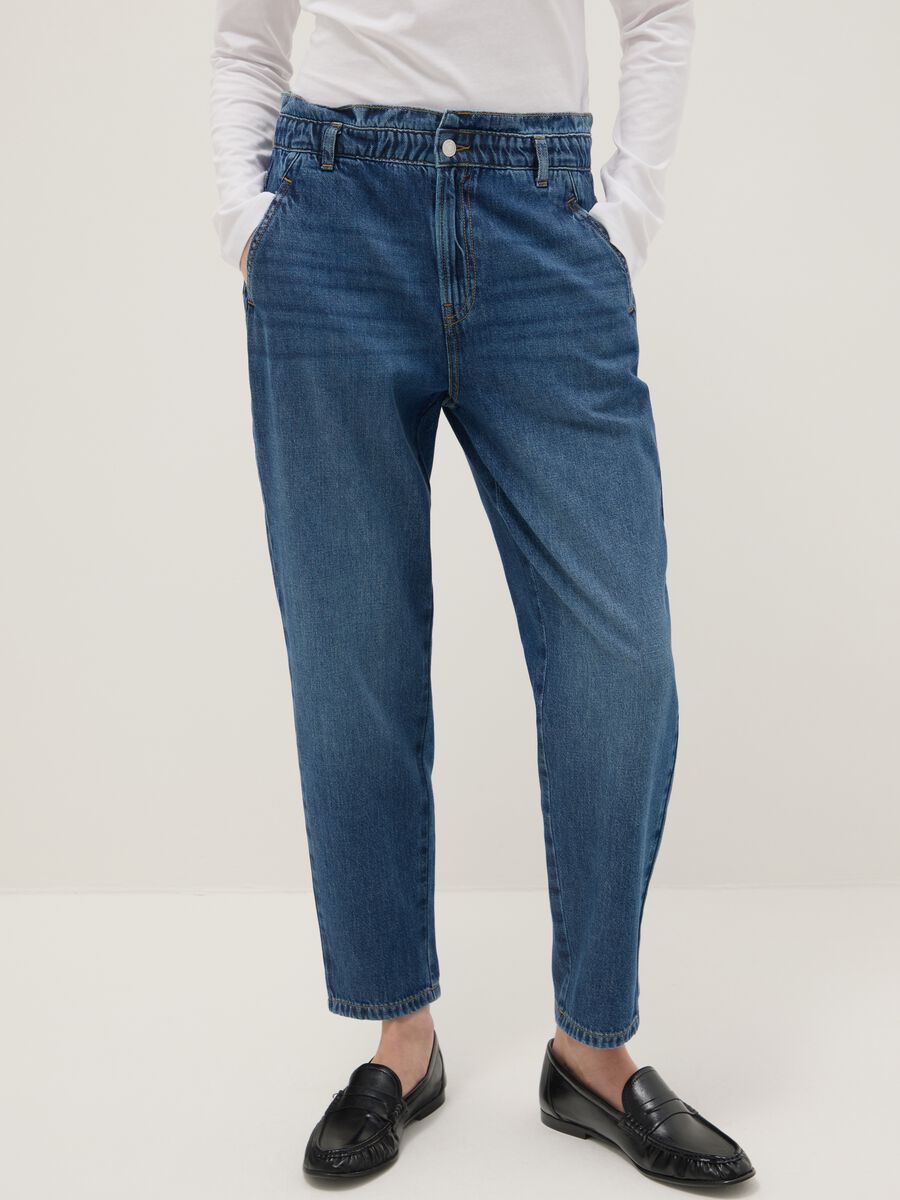 Pantaloni baggy in puro cotone blu_1