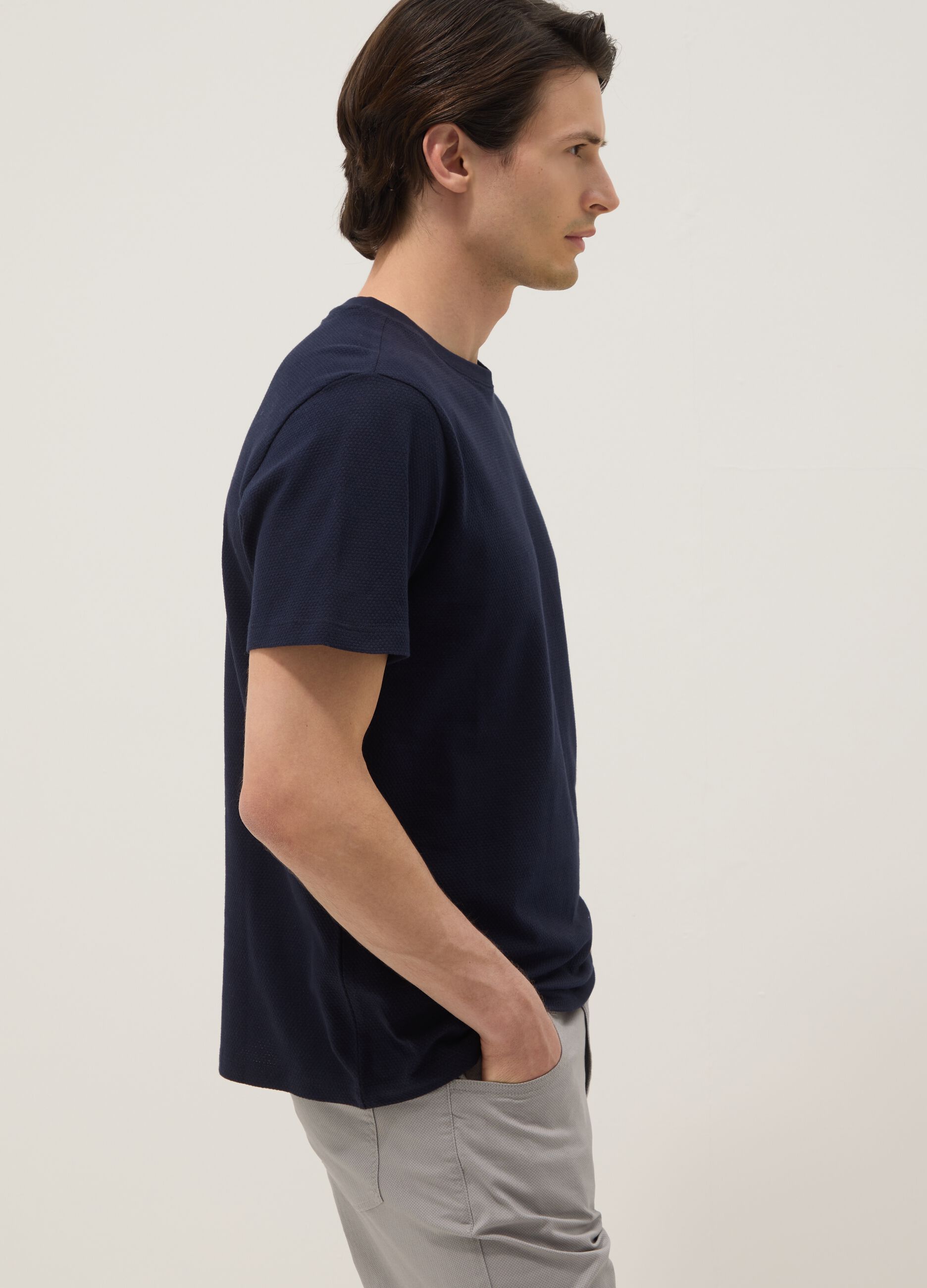 Blue short-sleeve pure cotton T-shirt