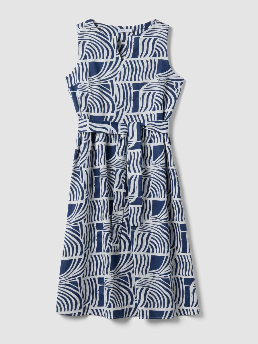 Abito blu in puro cotone con fantasia e cintura abbinata regular fit_4