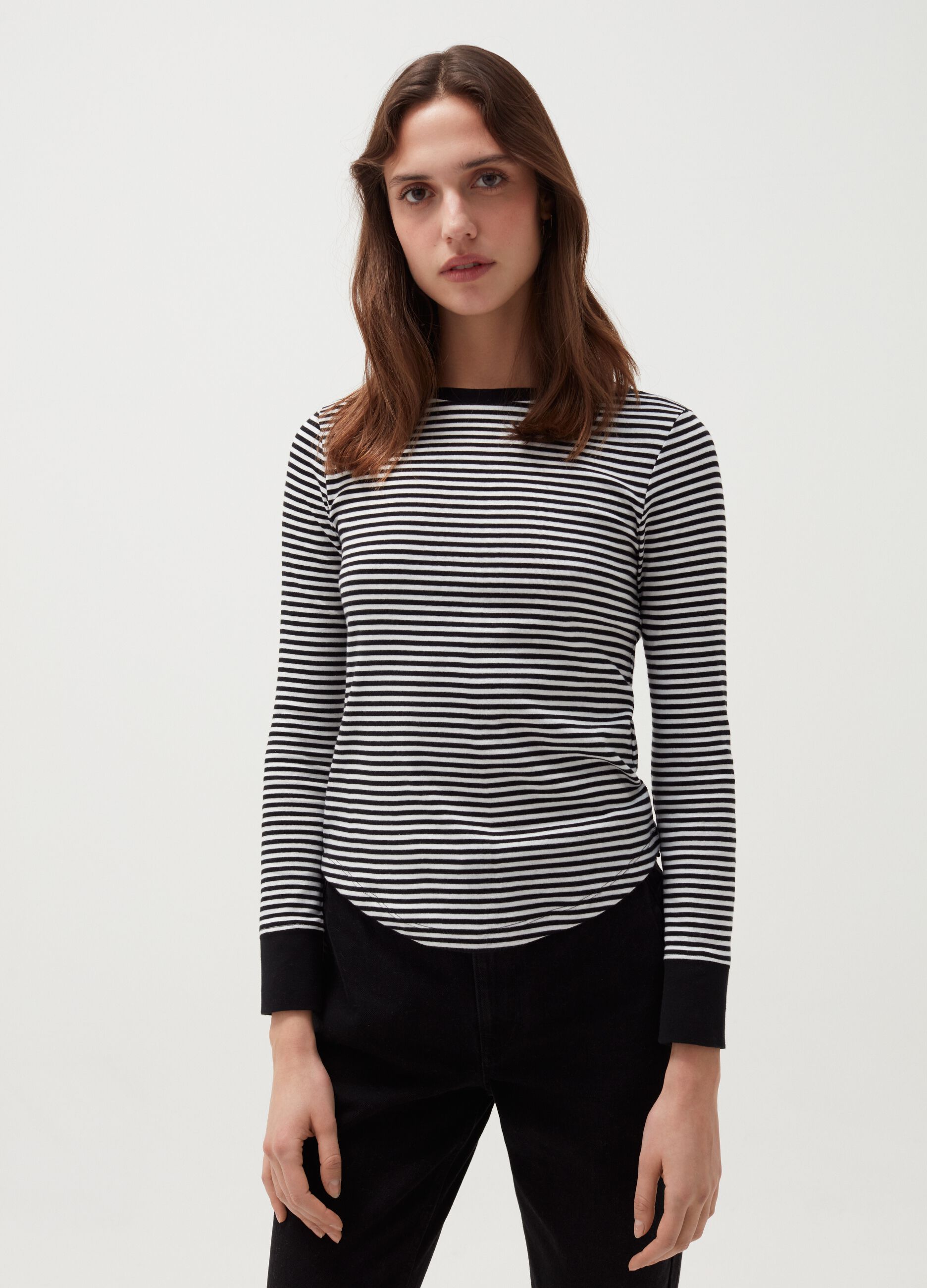 Striped T-shirt with boat neck