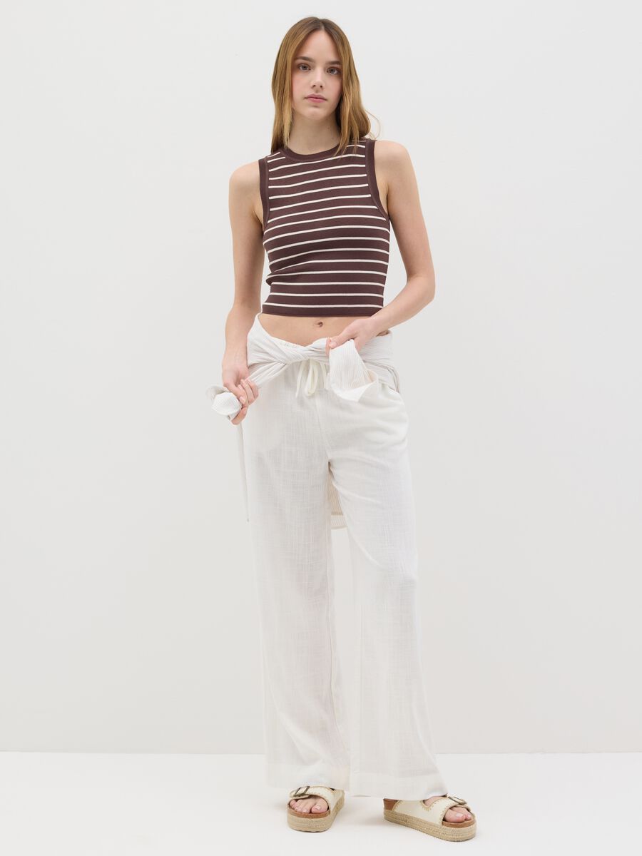 Women's Multicolour Viscose Blend Fitted Cropped Top_0