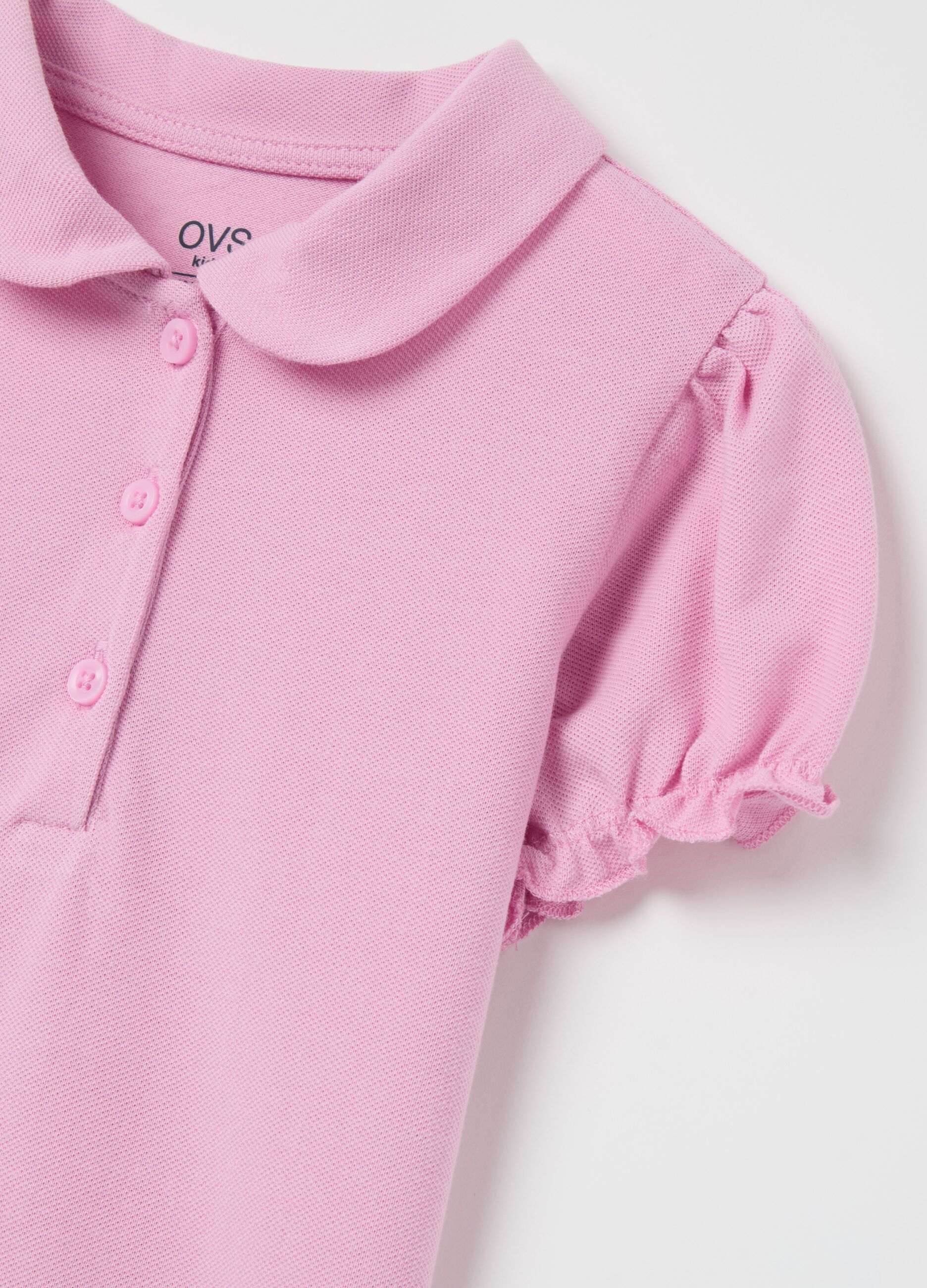 Polo shirt in piquet with puff sleeves